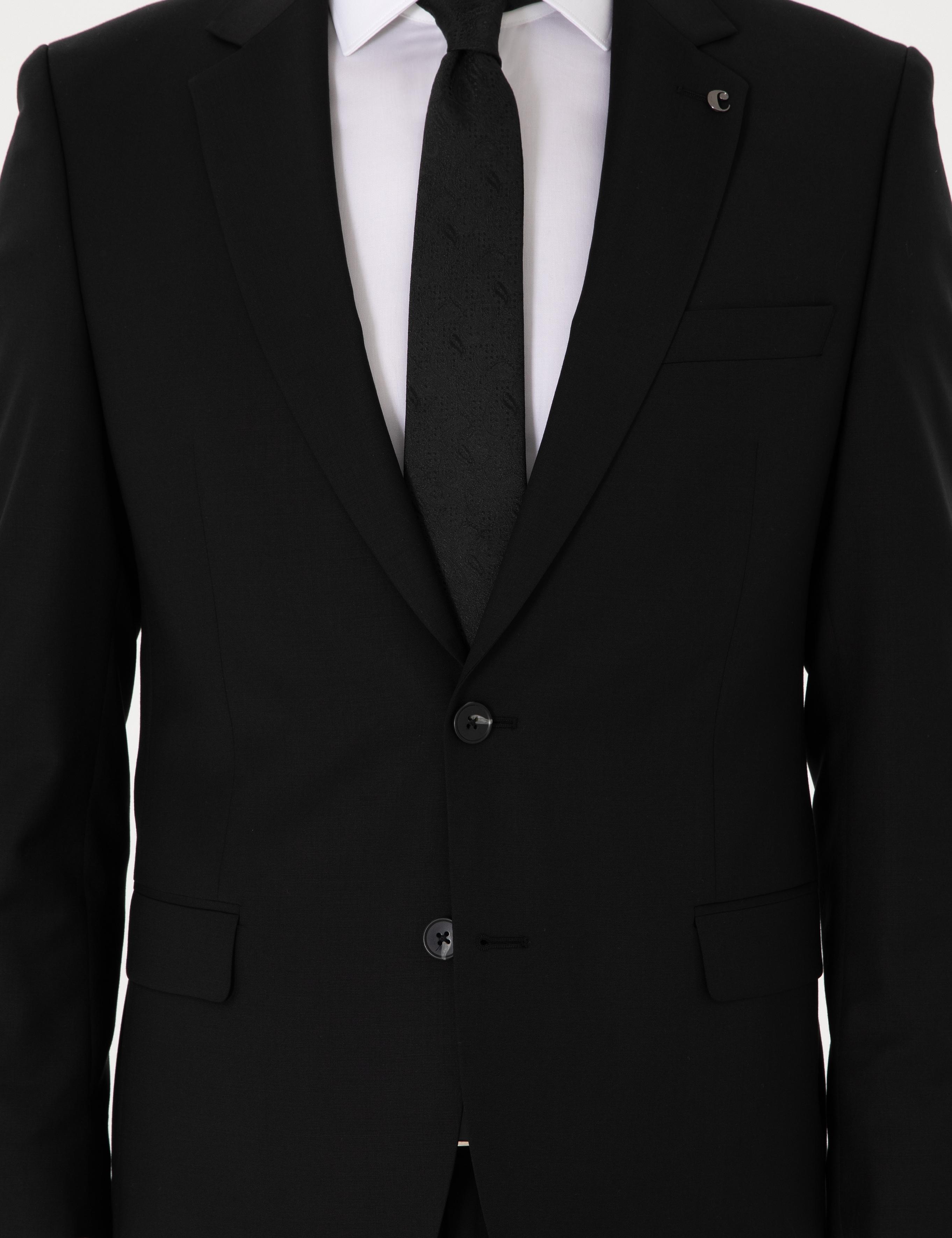 Siyah Slim Fit %100 Yün Klasik Takım Elbise - 50304078045