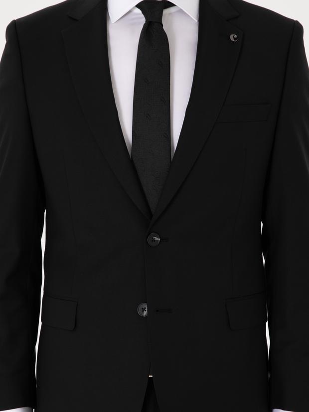 Siyah Slim Fit %100 Yün Klasik Takım Elbise