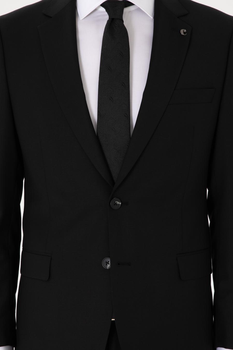 Siyah Slim Fit %100 Yün Klasik Takım Elbise - 50304078045