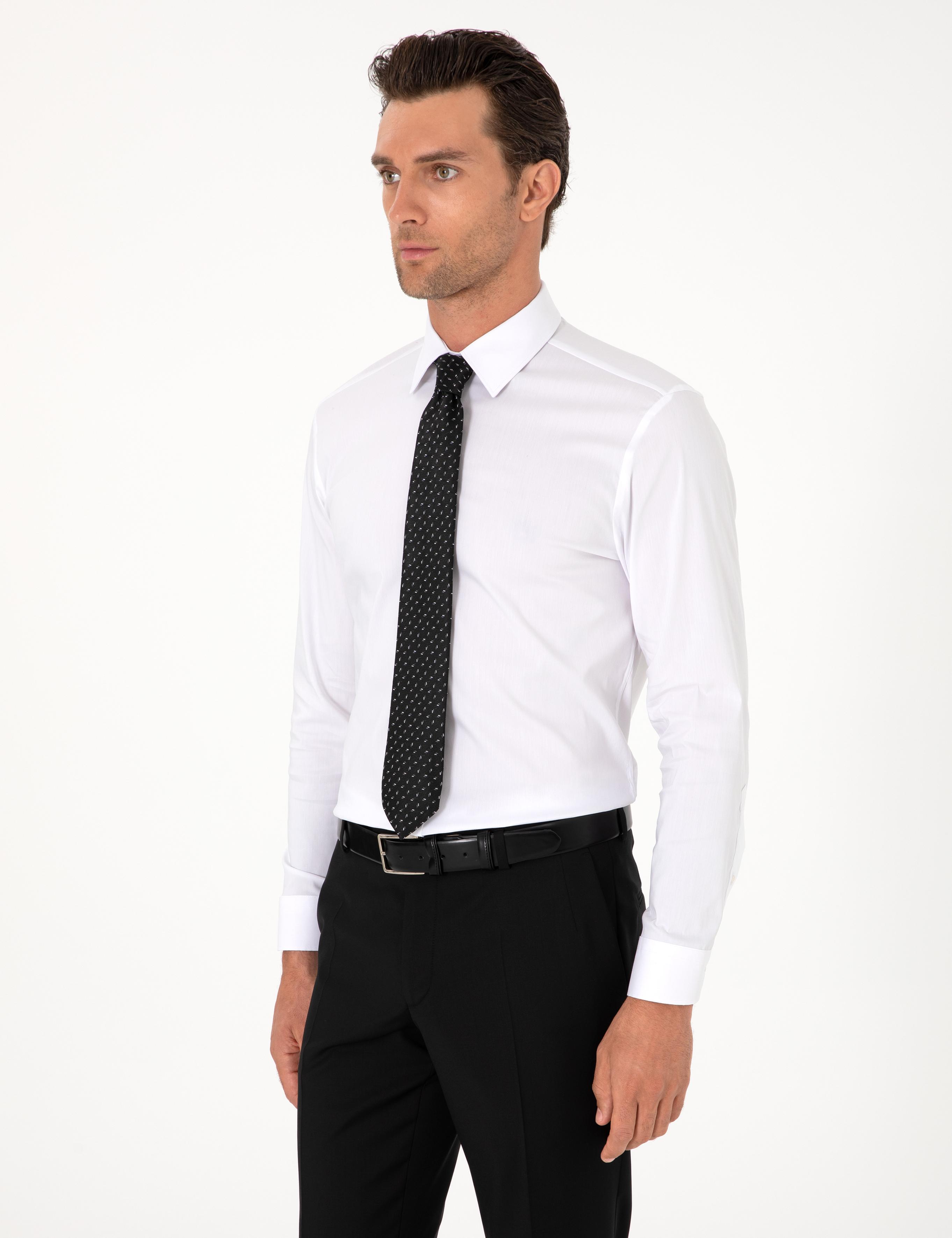 Beyaz Slim Fit Non Iron Pamuk Karışımlı Klasik Gömlek - 50305838003