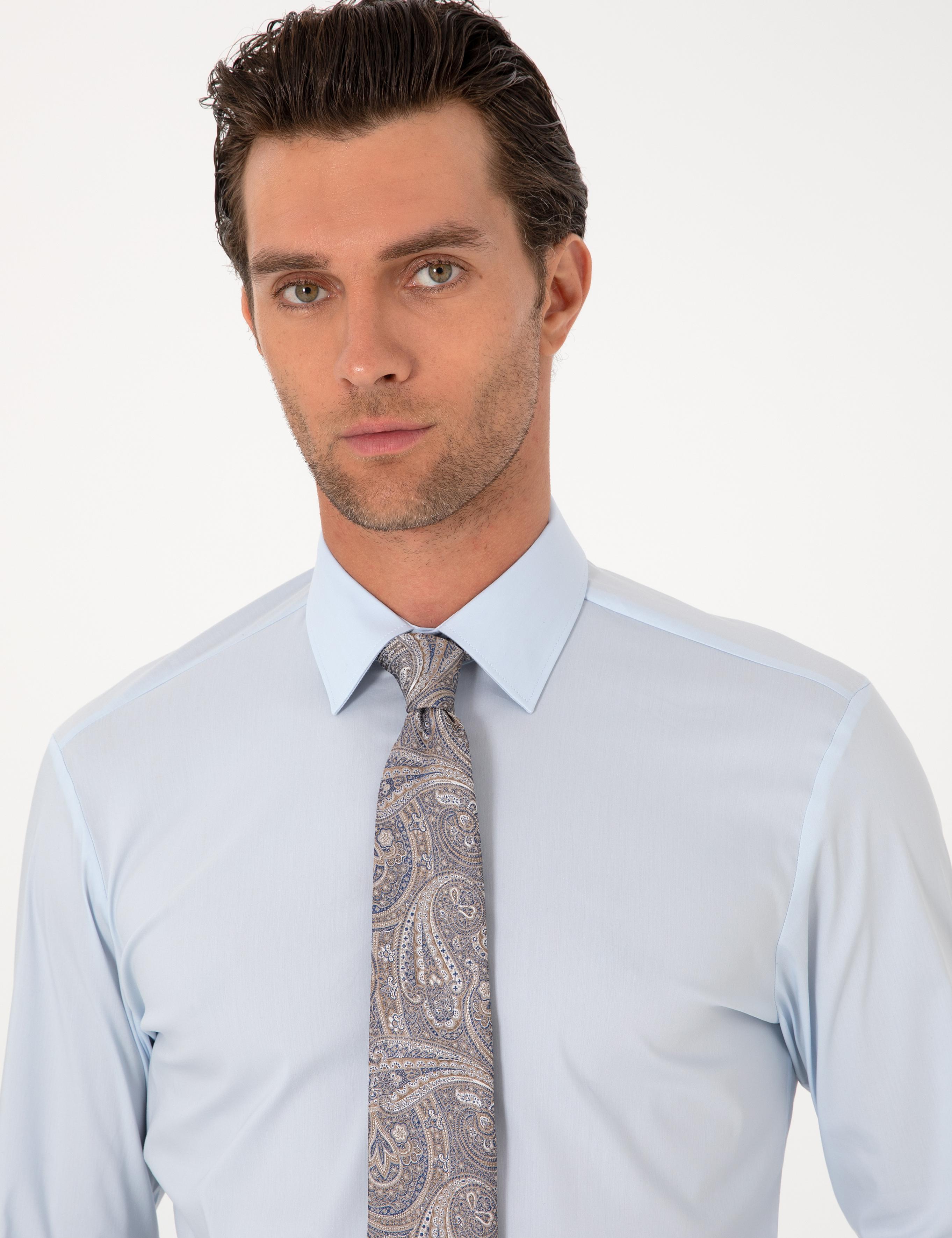 Açık Mavi Slim Fit Non Iron Pamuk Karışımlı Klasik Gömlek - 50305838028