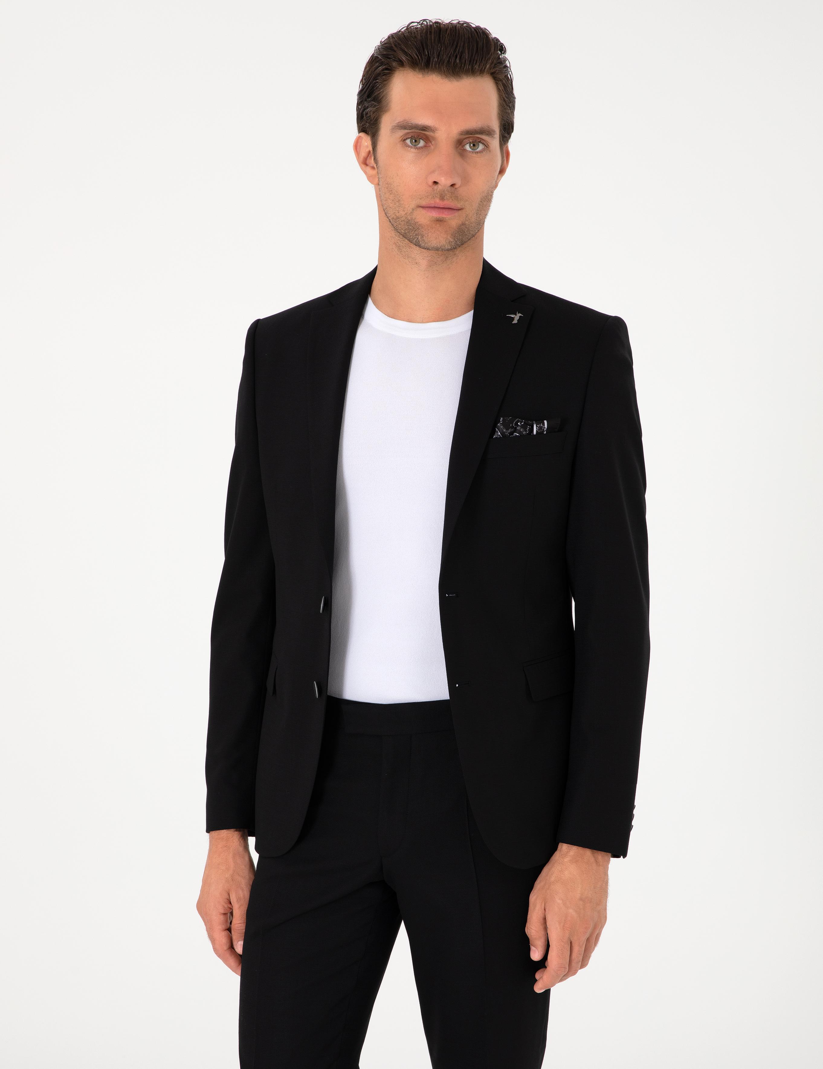 Siyah Slim Fit Yün Karışımlı Ceket - 50314630005