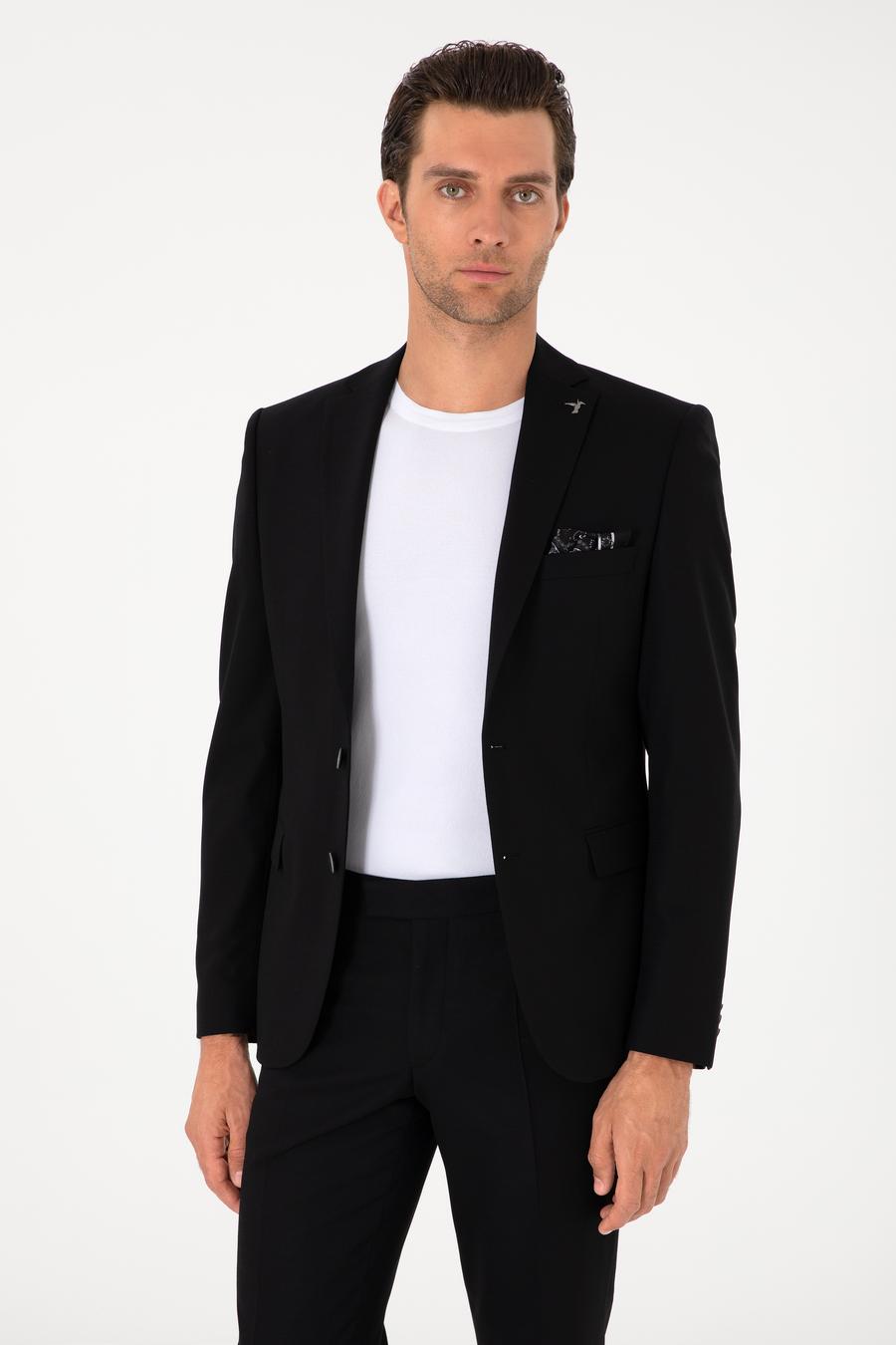 Siyah Slim Fit Yün Karışımlı Ceket - 50314630005