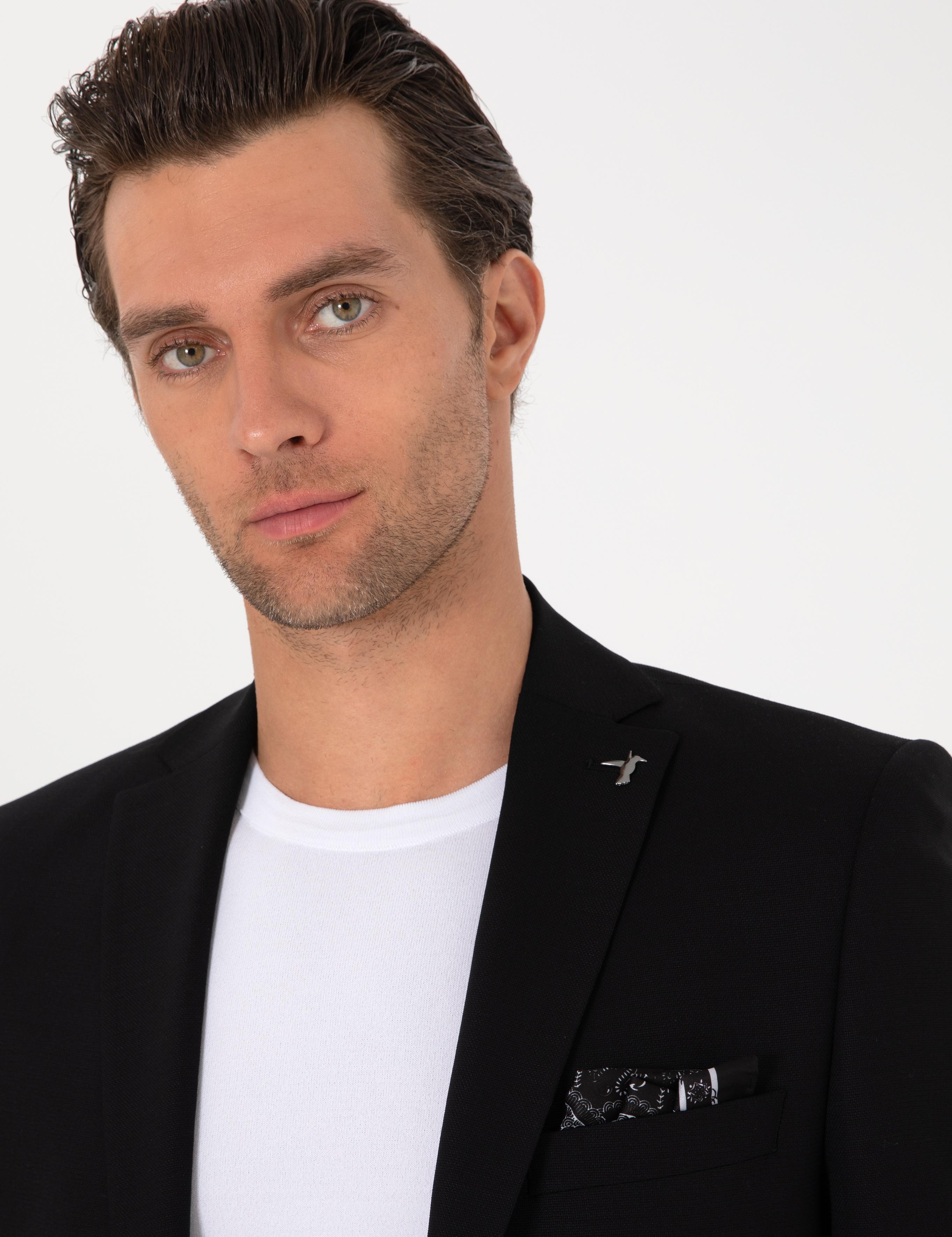 Siyah Slim Fit Yün Karışımlı Ceket - 50314630005