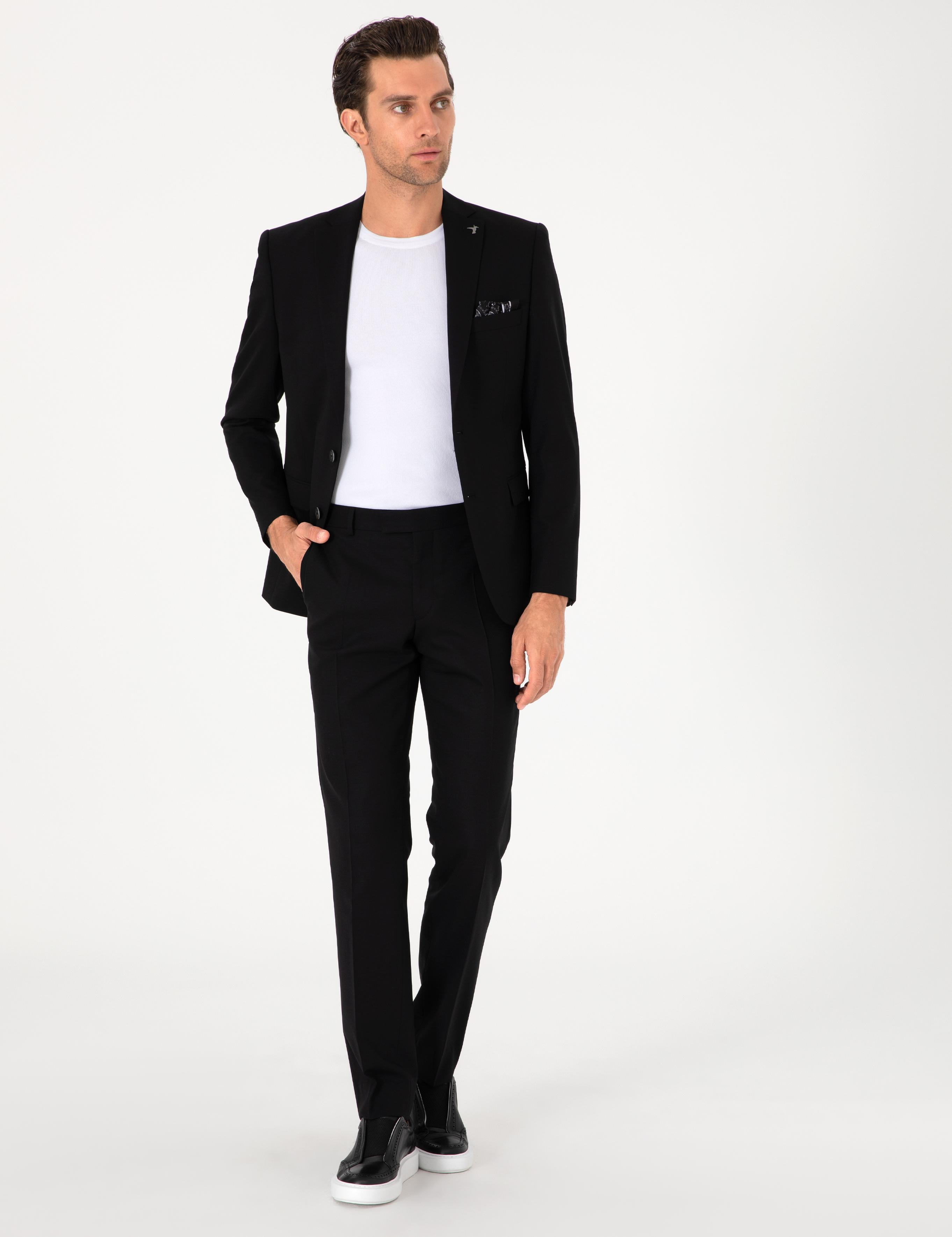 Siyah Slim Fit Yün Karışımlı Ceket - 50314630005