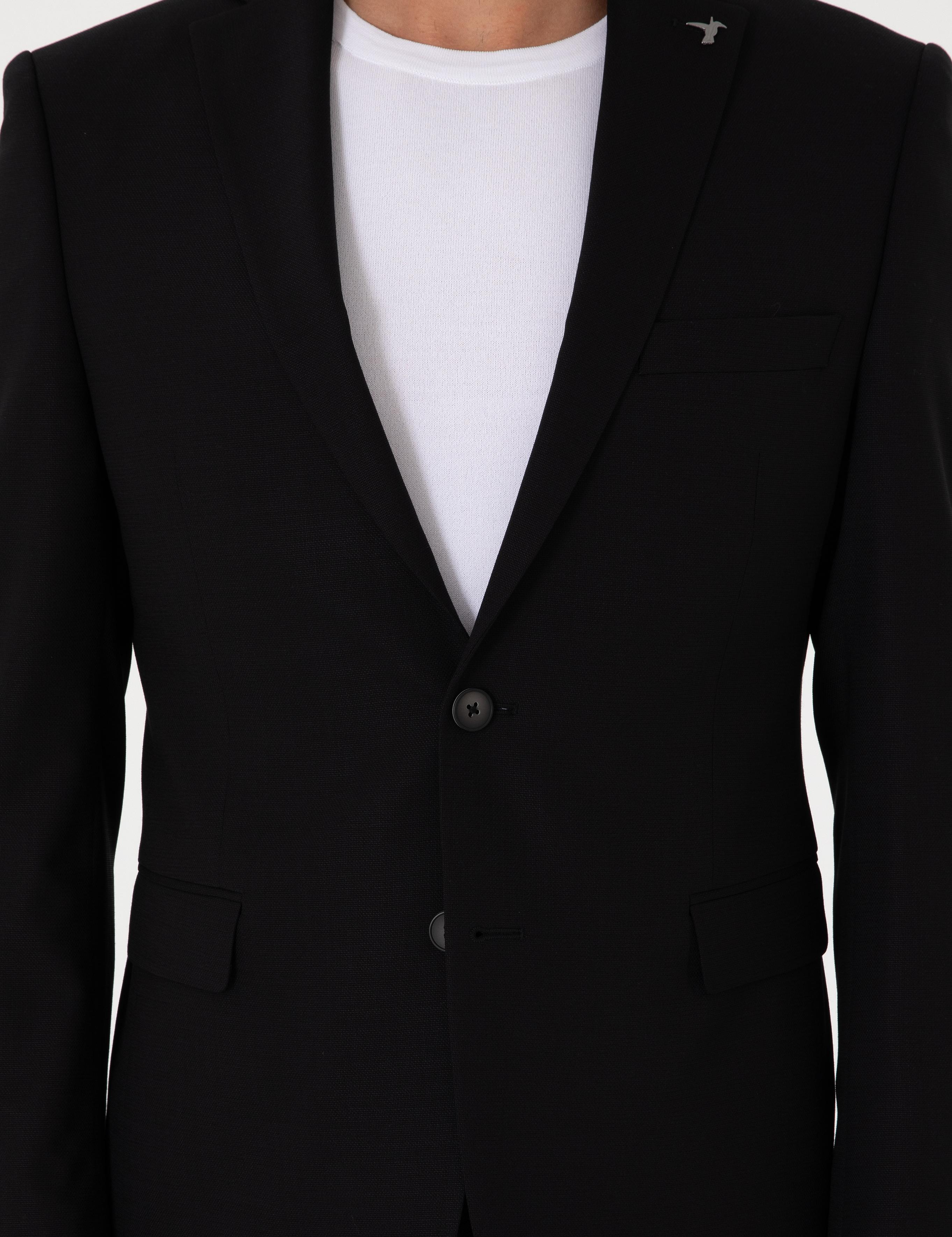 Siyah Slim Fit Yün Karışımlı Ceket - 50314630005
