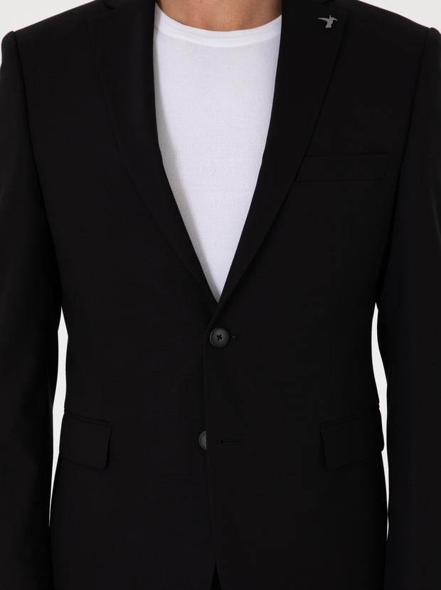 Siyah Slim Fit Yün Karışımlı Ceket