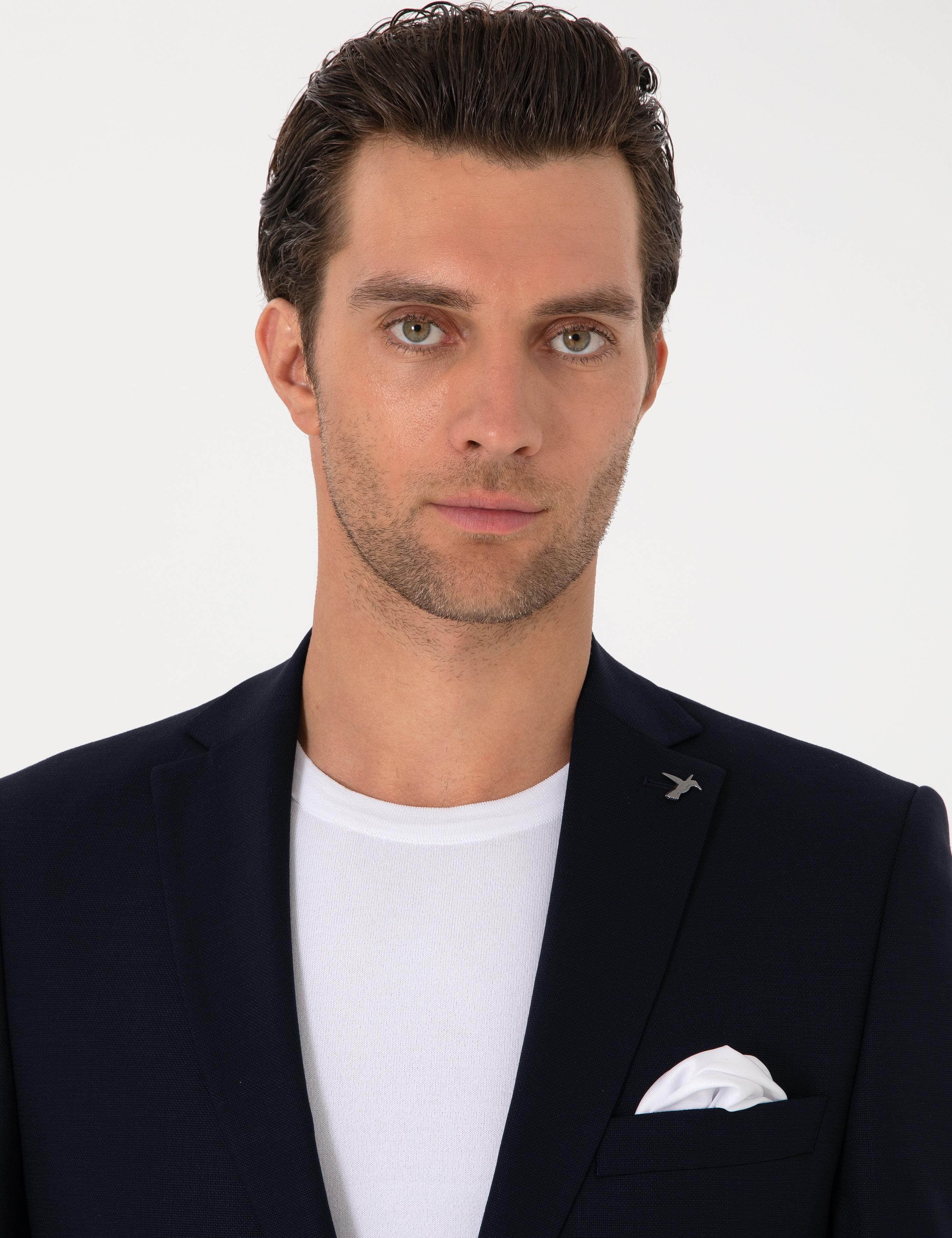 Lacivert Slim Fit Yün Karışımlı Ceket - 50314630038