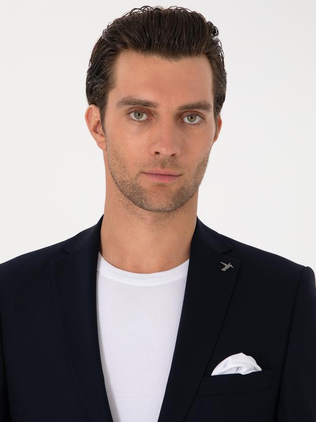 Lacivert Slim Fit Yün Karışımlı Ceket