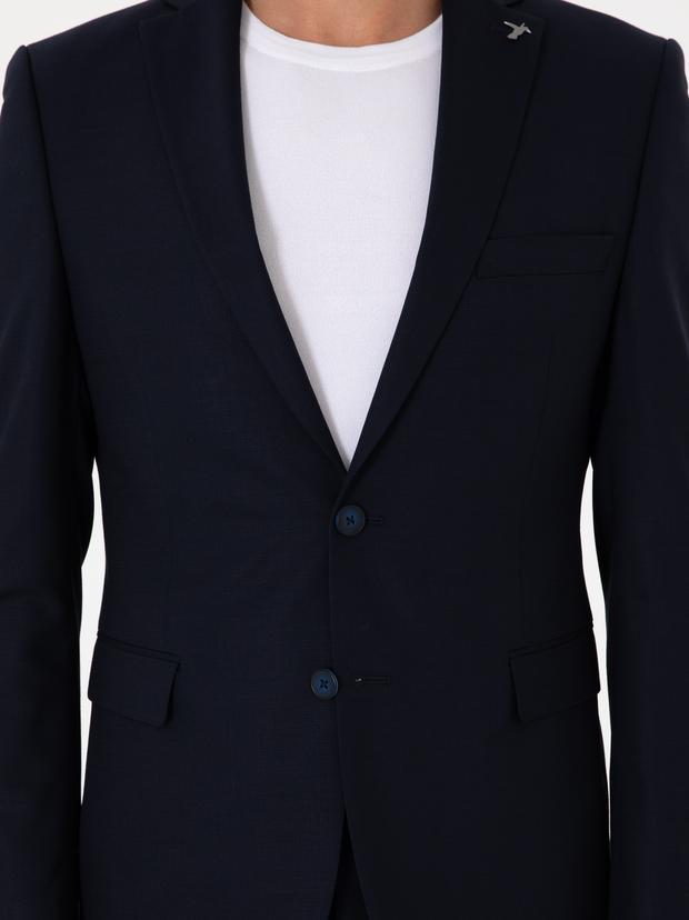 Lacivert Slim Fit Yün Karışımlı Ceket