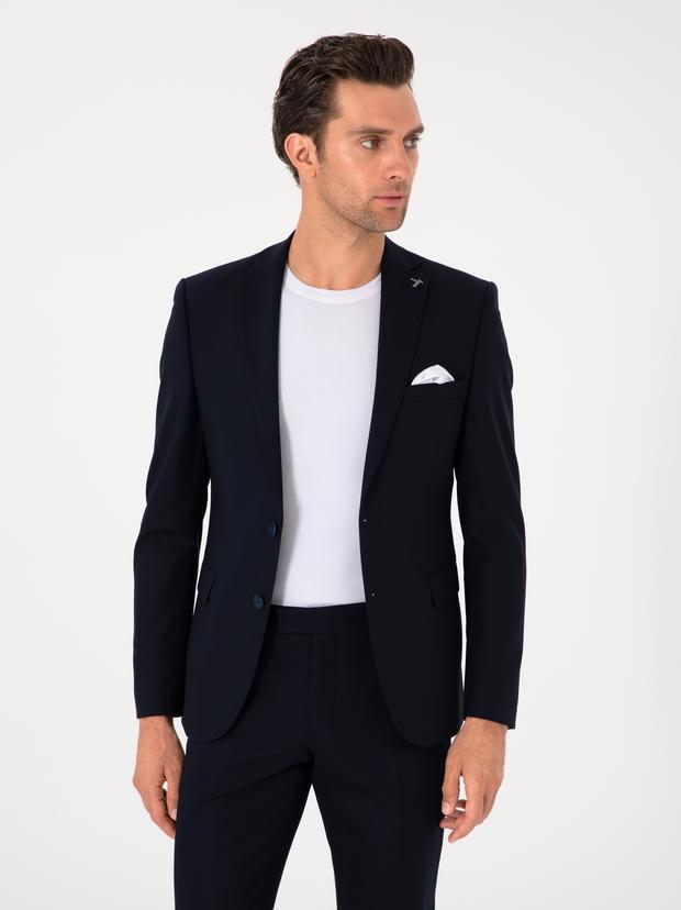 Lacivert Slim Fit Yün Karışımlı Ceket