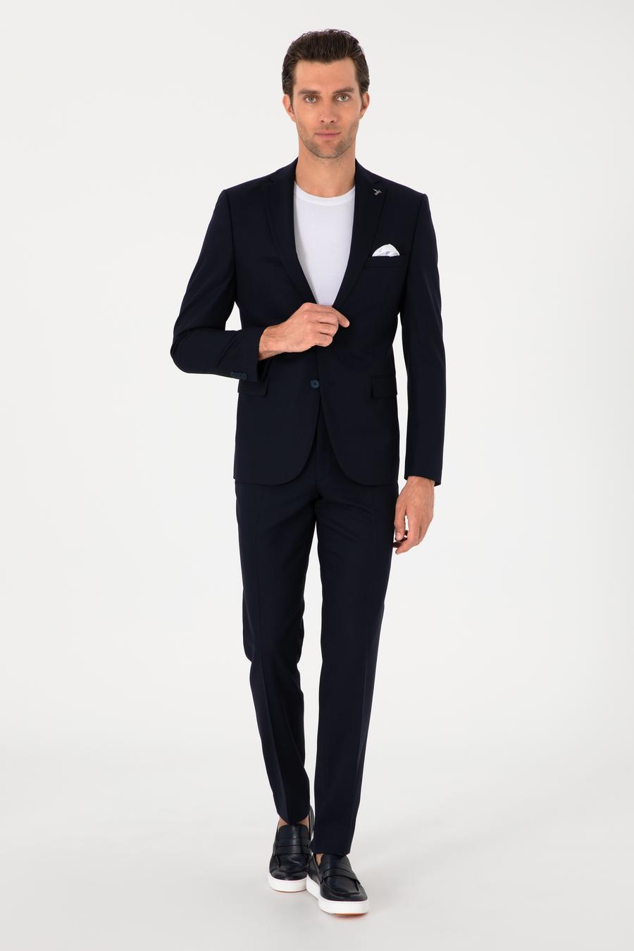 Lacivert Slim Fit Yün Karışımlı Ceket - 50314630038