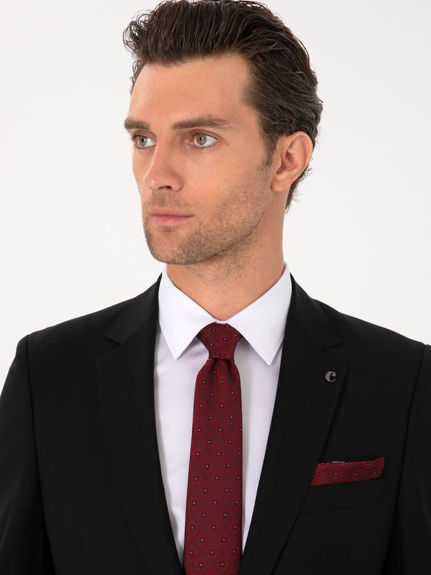 Siyah Slim Fit %100 Yün Mono Yaka Takım Elbise
