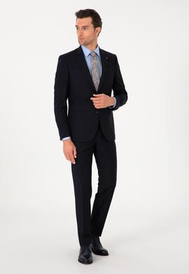 Lacivert Slim Fit %100 Yün Mono Yaka Takım Elbise