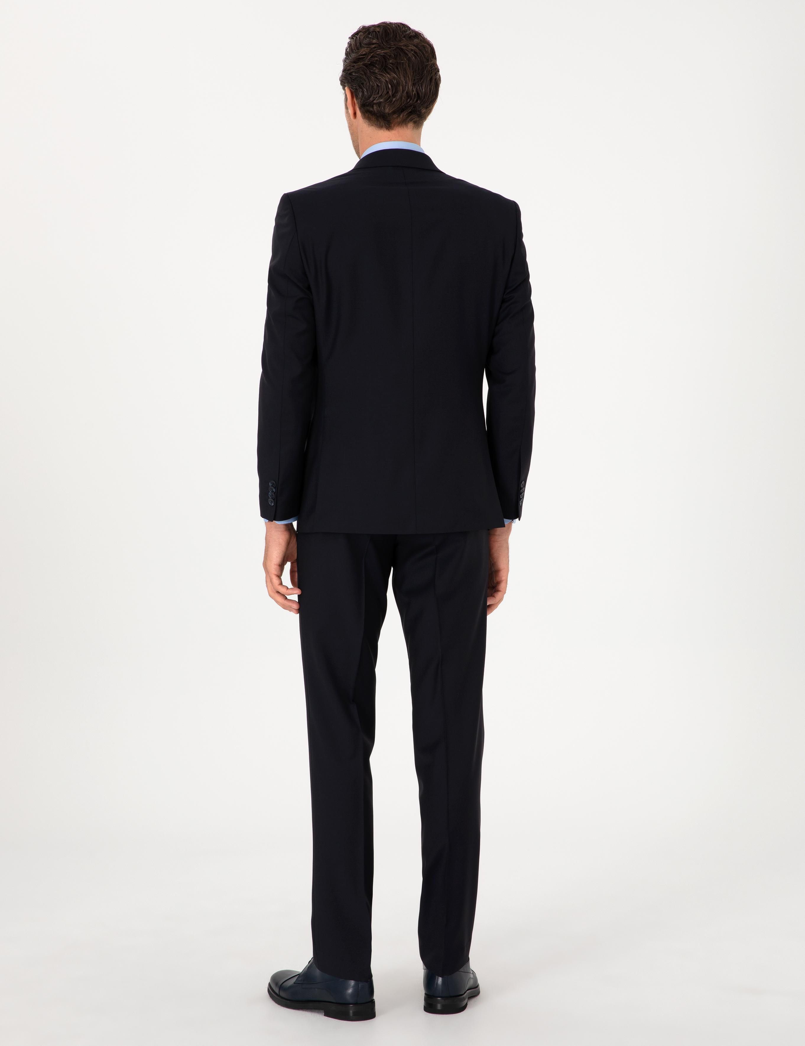 Lacivert Slim Fit %100 Yün Mono Yaka Takım Elbise - 50310092005