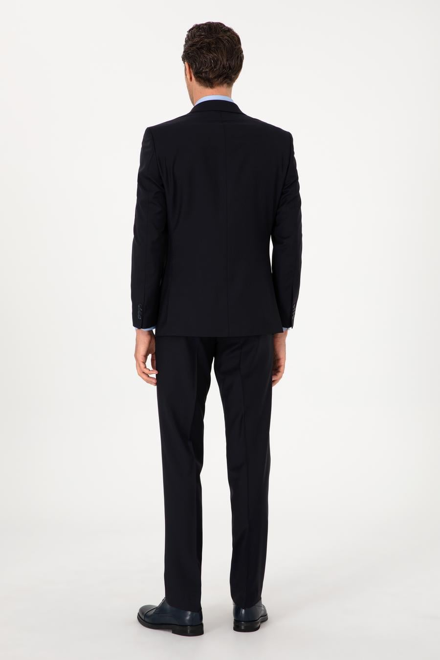 Lacivert Slim Fit %100 Yün Mono Yaka Takım Elbise - 50310092005