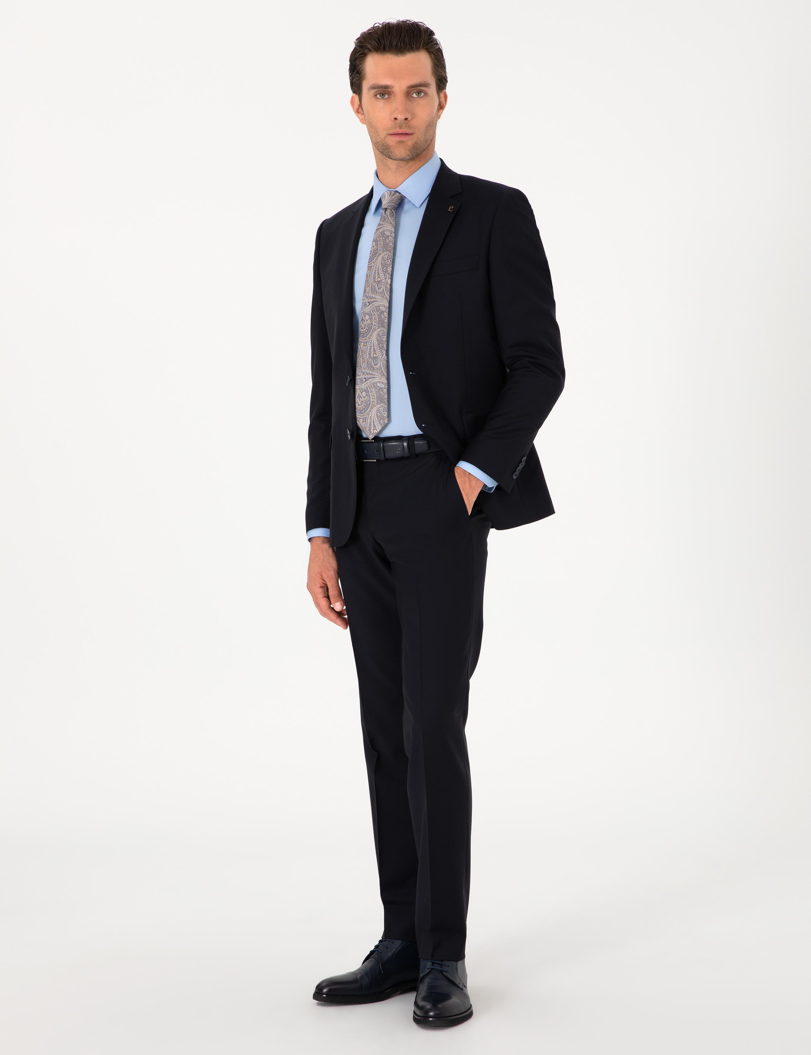Lacivert Slim Fit %100 Yün Mono Yaka Takım Elbise - 50310092005
