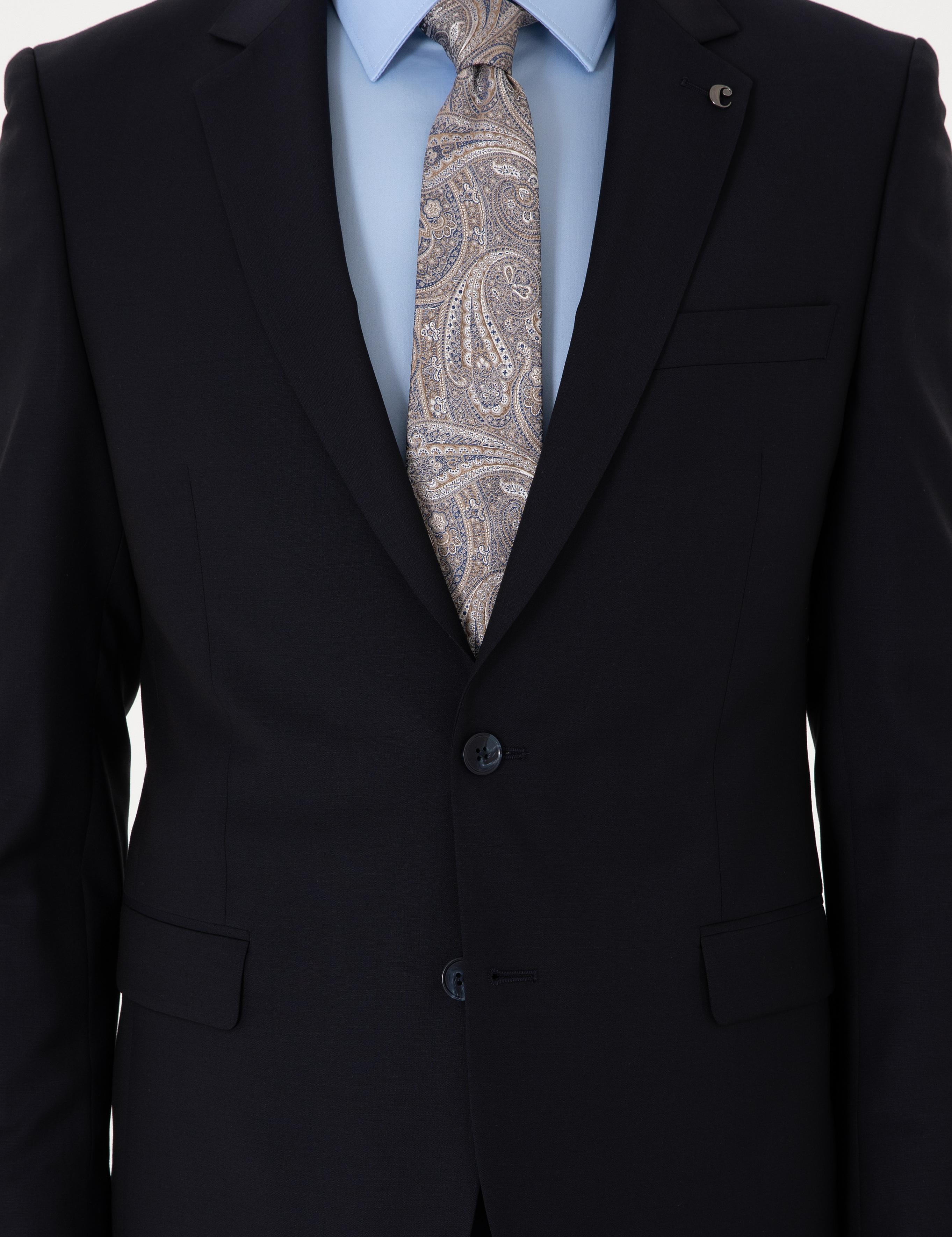 Lacivert Slim Fit %100 Yün Mono Yaka Takım Elbise - 50310092005