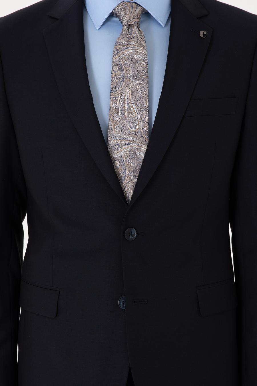 Lacivert Slim Fit %100 Yün Mono Yaka Takım Elbise - 50310092005