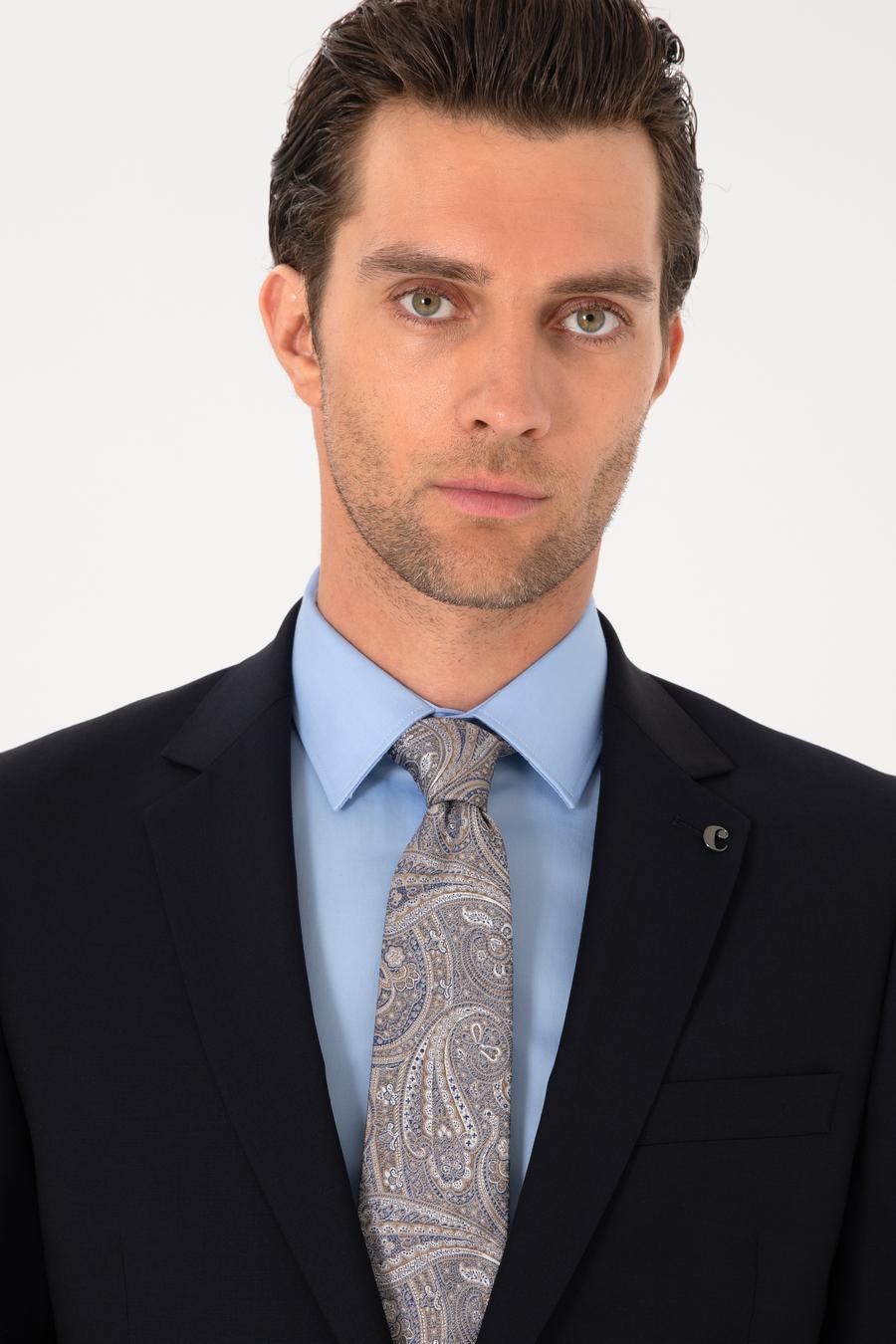 Lacivert Slim Fit %100 Yün Mono Yaka Takım Elbise - 50310092005
