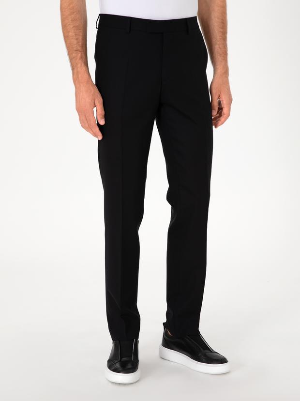Siyah Slim Fit Yün Karışımlı Klasik Kumaş Pantolon