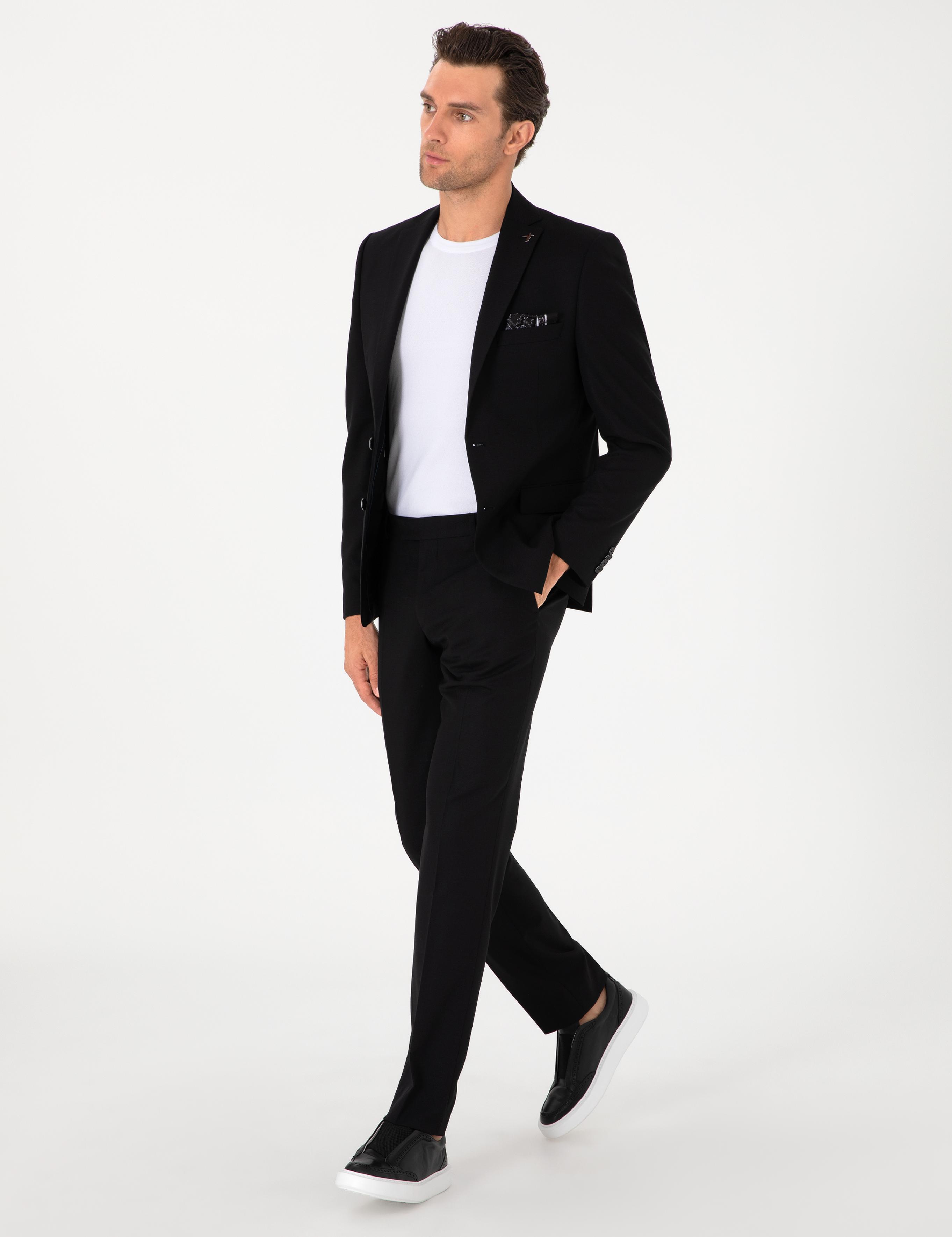 Siyah Slim Fit Yün Karışımlı Klasik Kumaş Pantolon - 50314681002