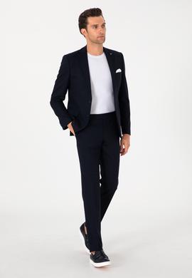 Lacivert Slim Fit Yün Karışımlı Klasik Kumaş Pantolon