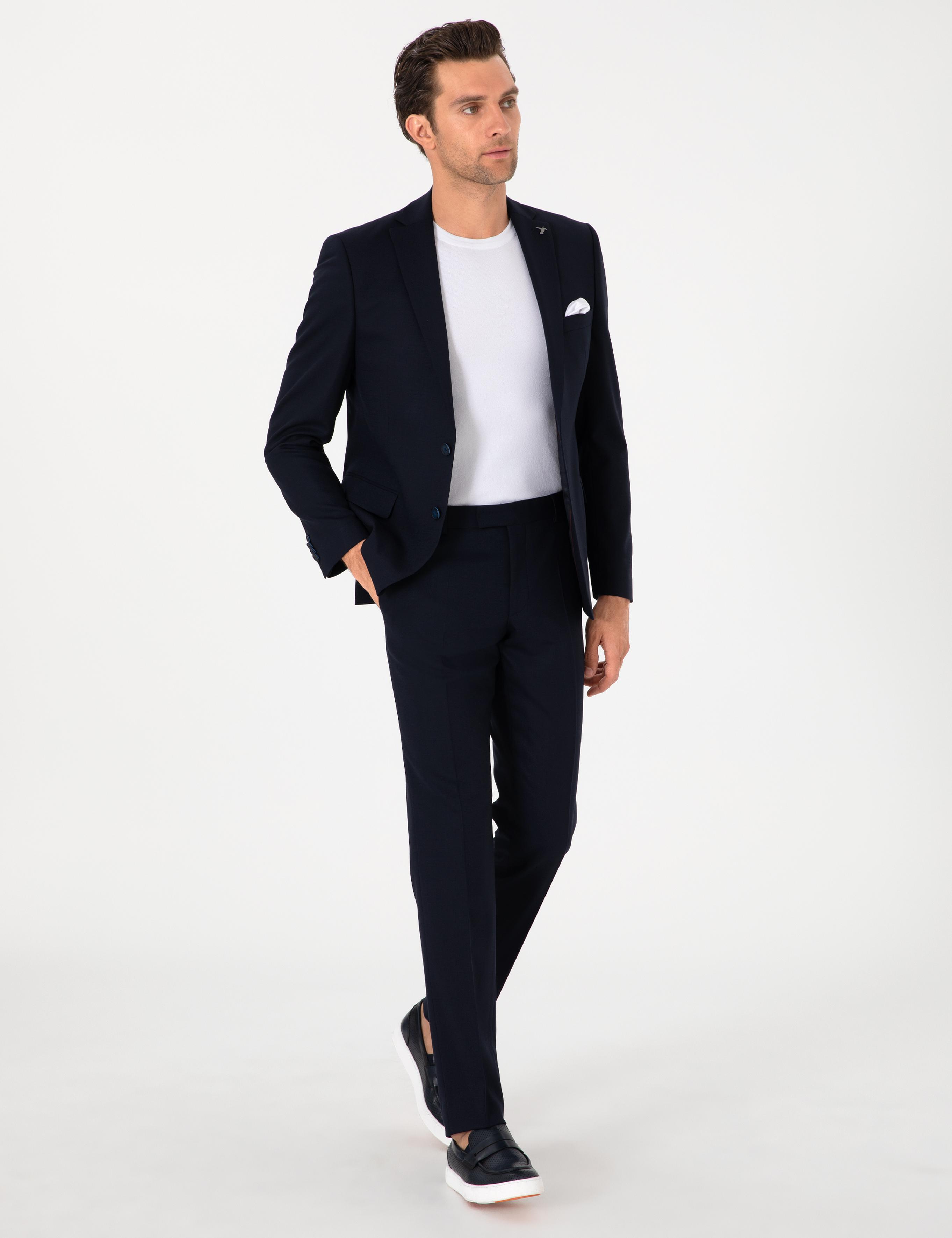 Lacivert Slim Fit Yün Karışımlı Klasik Kumaş Pantolon - 50314681013