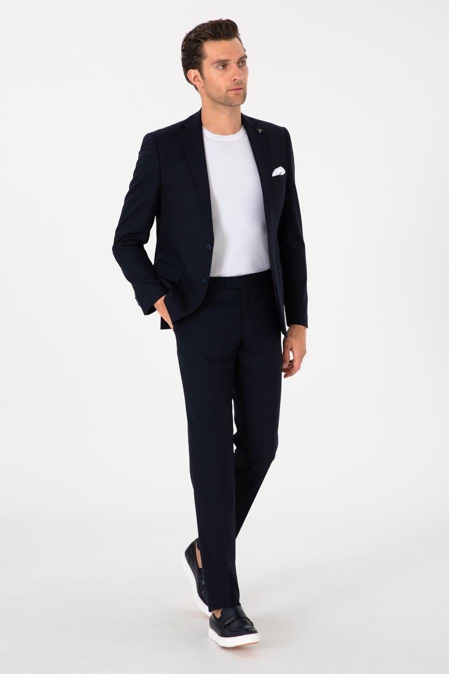 Lacivert Slim Fit Yün Karışımlı Klasik Kumaş Pantolon - 50314681013
