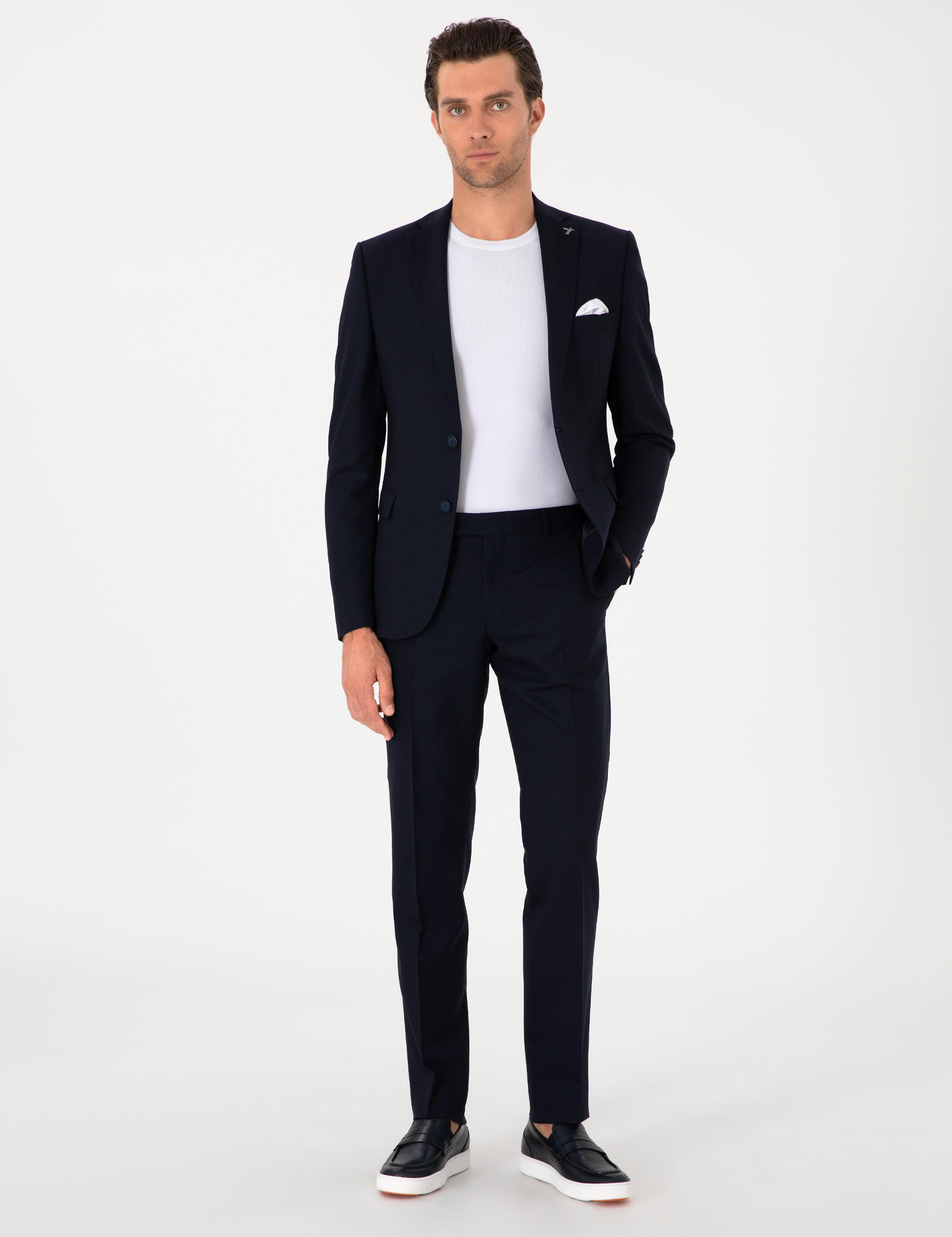 Lacivert Slim Fit Yün Karışımlı Klasik Kumaş Pantolon - 50314681013