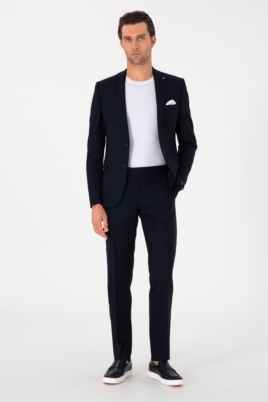 Lacivert Slim Fit Yün Karışımlı Klasik Kumaş Pantolon - 50314681013