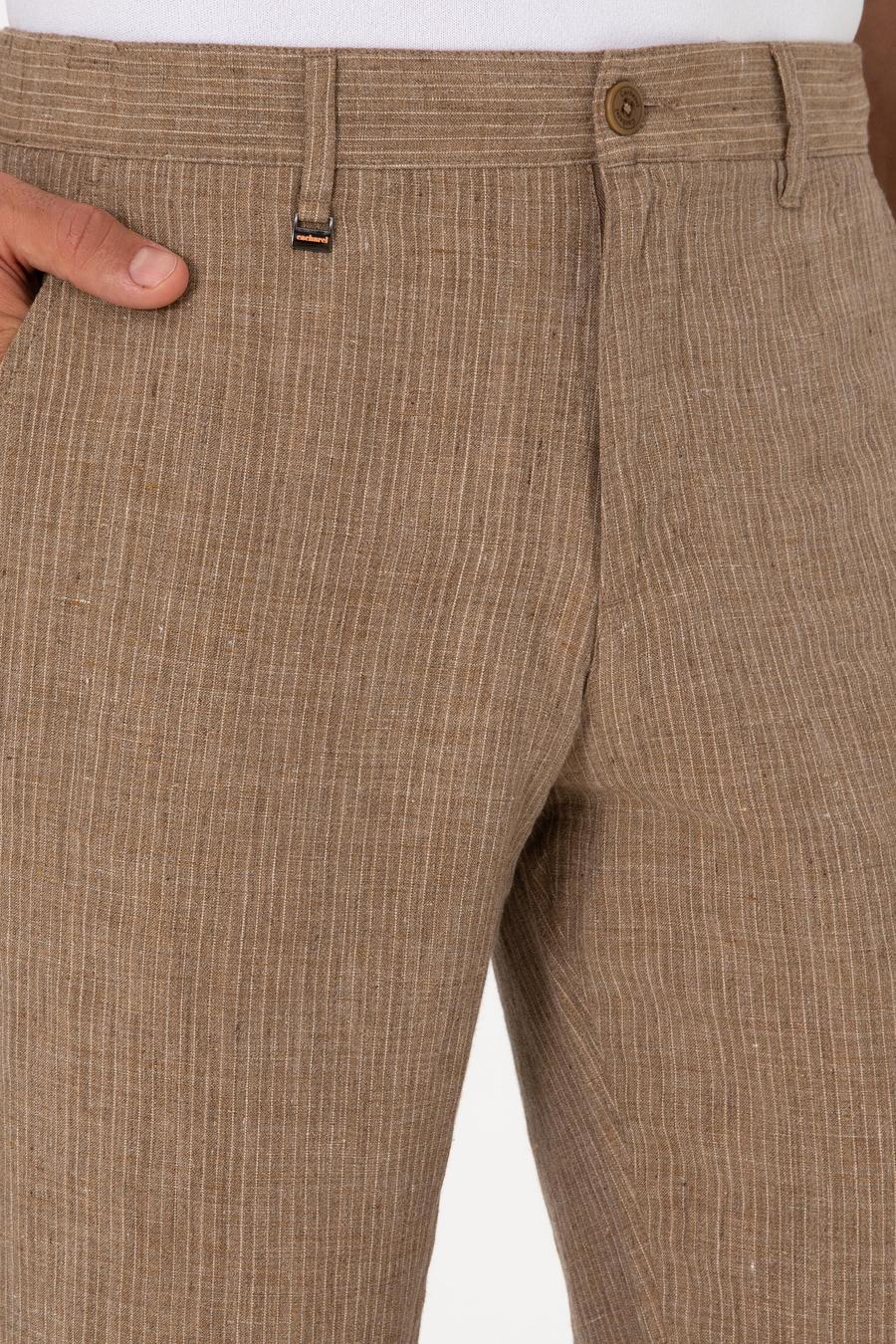 Açık Kahverengi Carrot Fit Beli Lastikli %100 Keten Spor Pantolon - 50298913131