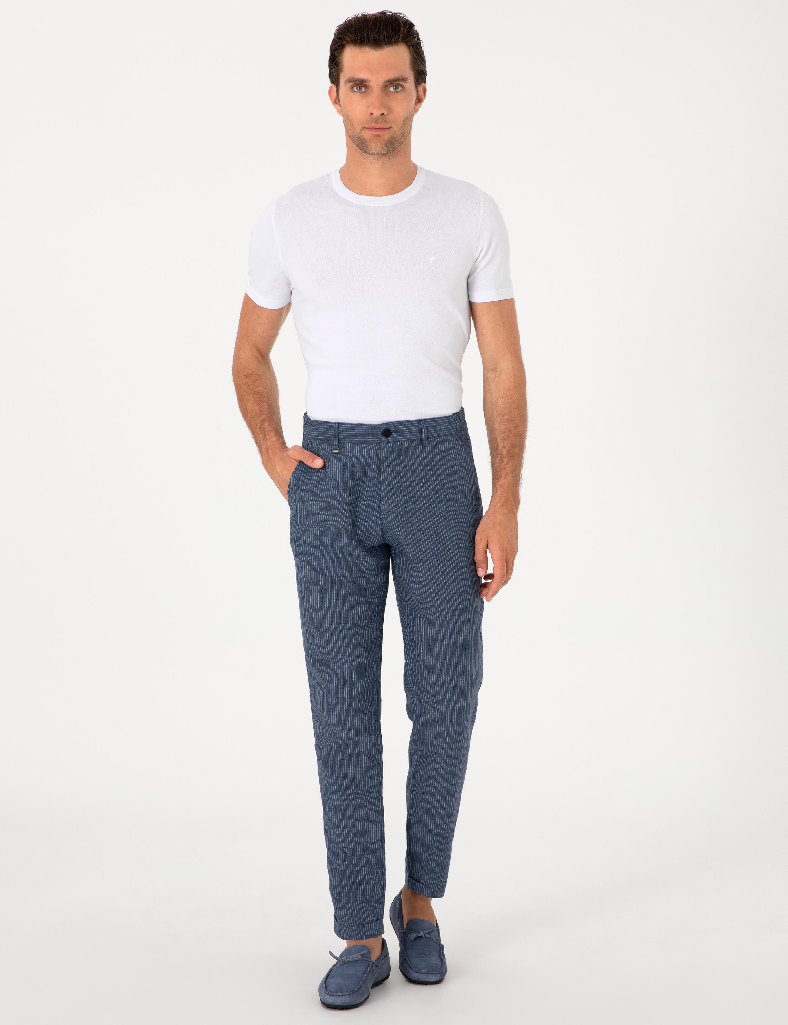 İndigo Carrot Fit Beli Lastikli %100 Keten Spor Pantolon - 50298913145