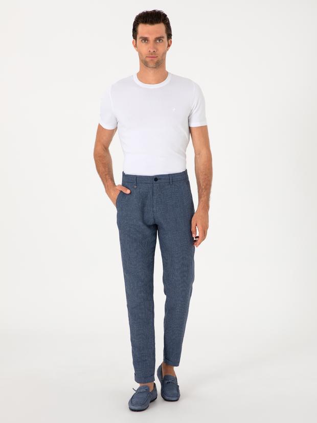 İndigo Carrot Fit Beli Lastikli %100 Keten Spor Pantolon