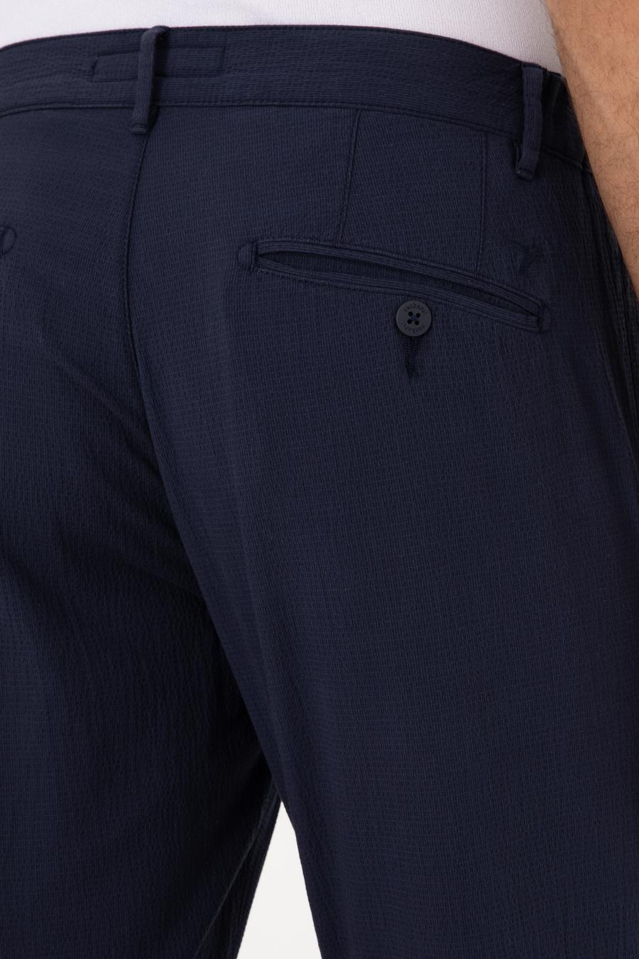 Koyu Lacivert Slim Fit Gofreli Beli Bağcıklı Spor Pantolon - 50305618207