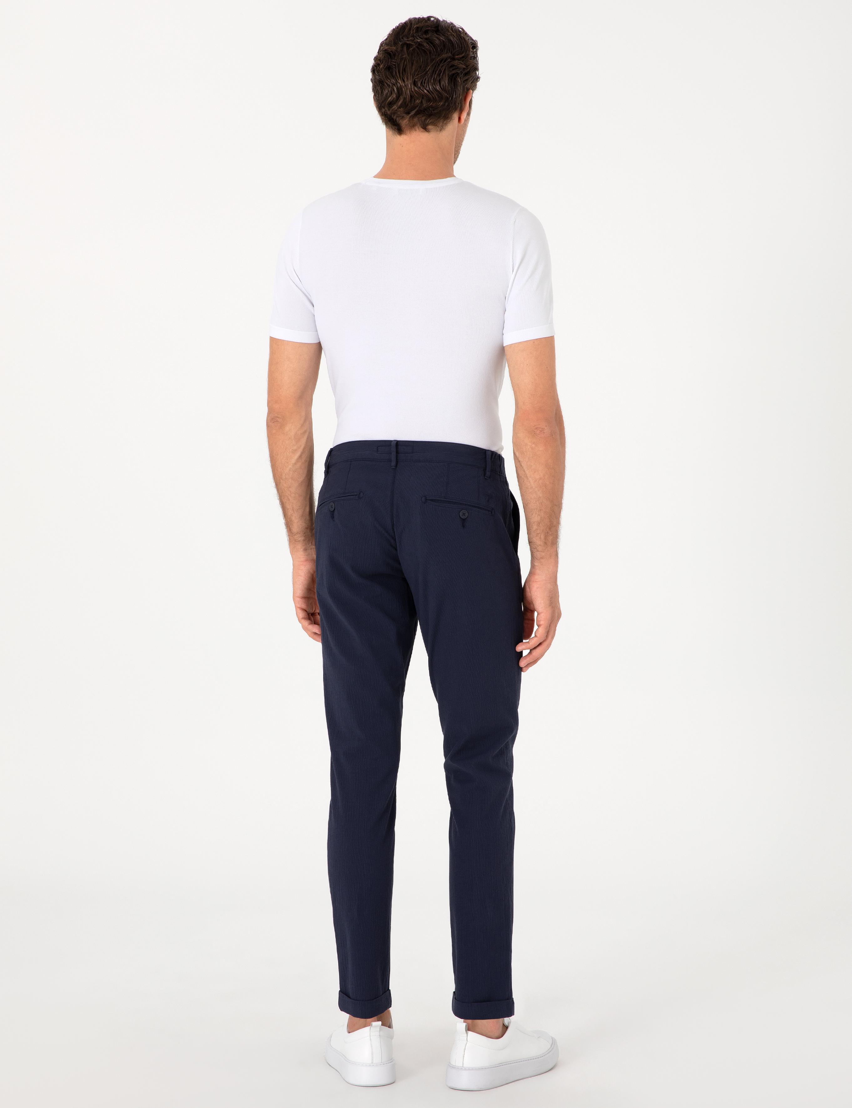 Koyu Lacivert Slim Fit Gofreli Beli Bağcıklı Spor Pantolon - 50305618207