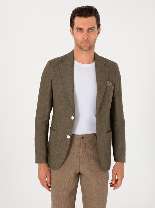Haki Slim Fit %100 Keten Ceket