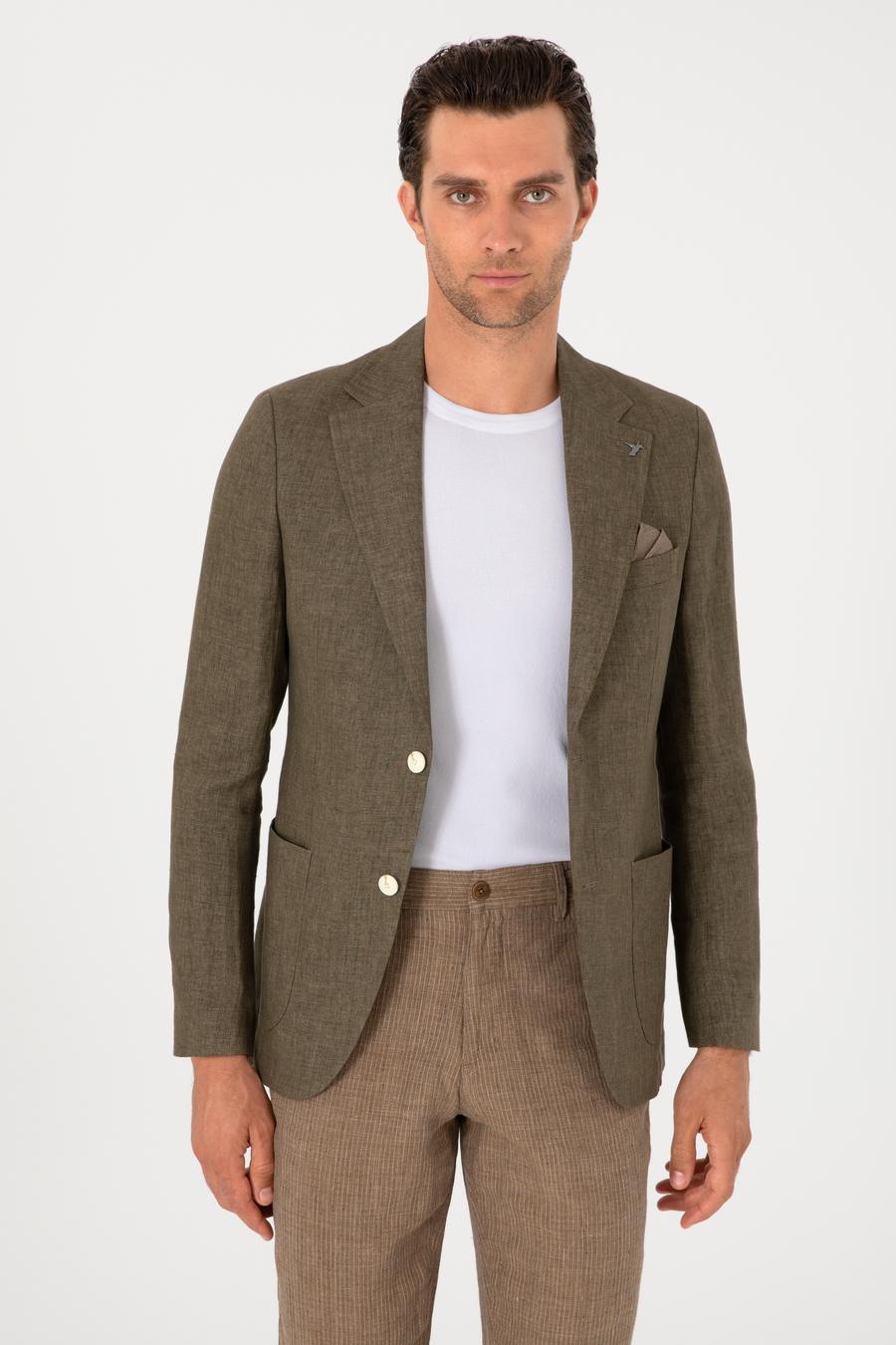 Haki Slim Fit %100 Keten Ceket - 50306124080