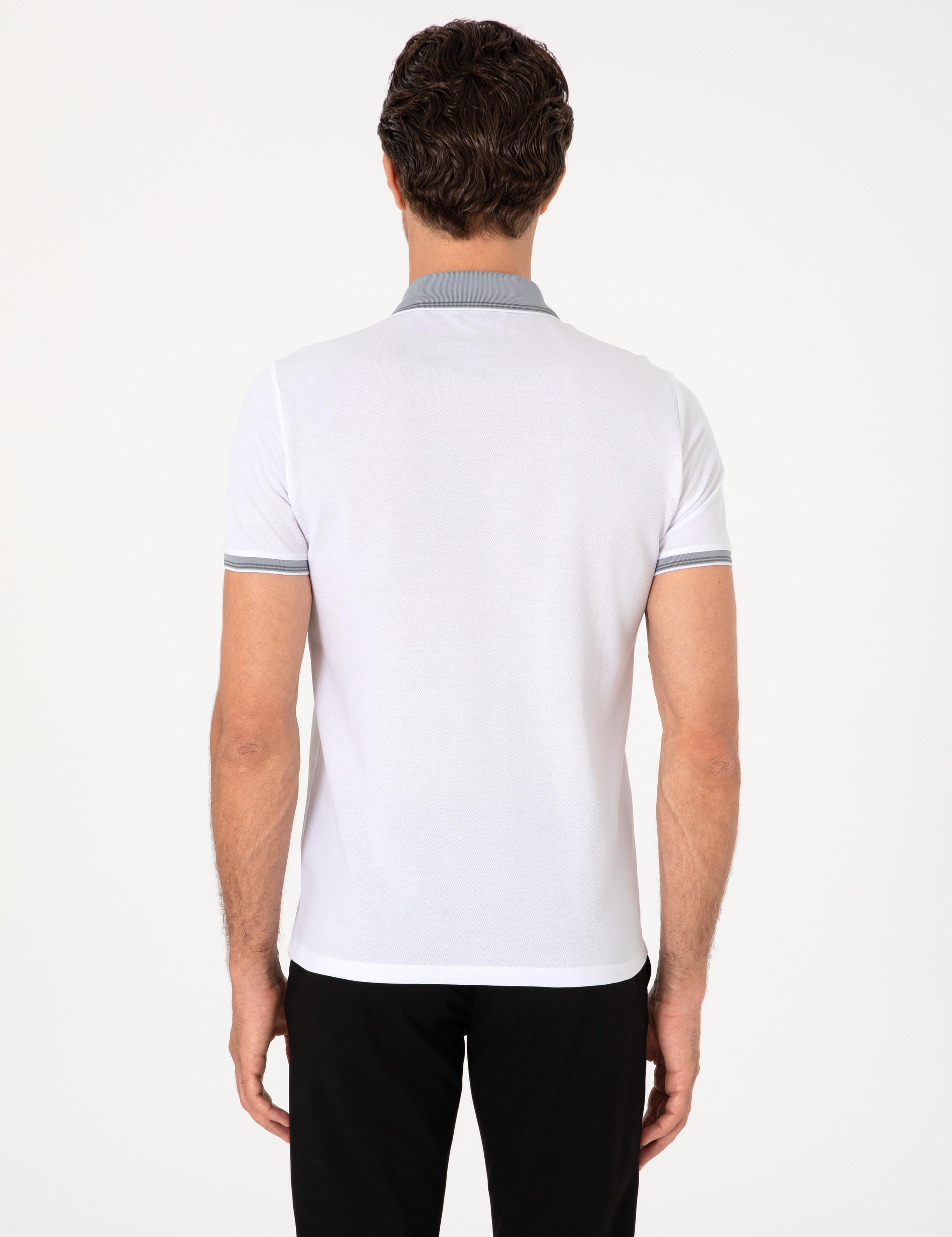 Beyaz Slim Fit %100 Pamuk Fermuarlı Polo Yaka T-shirt - 50301382040