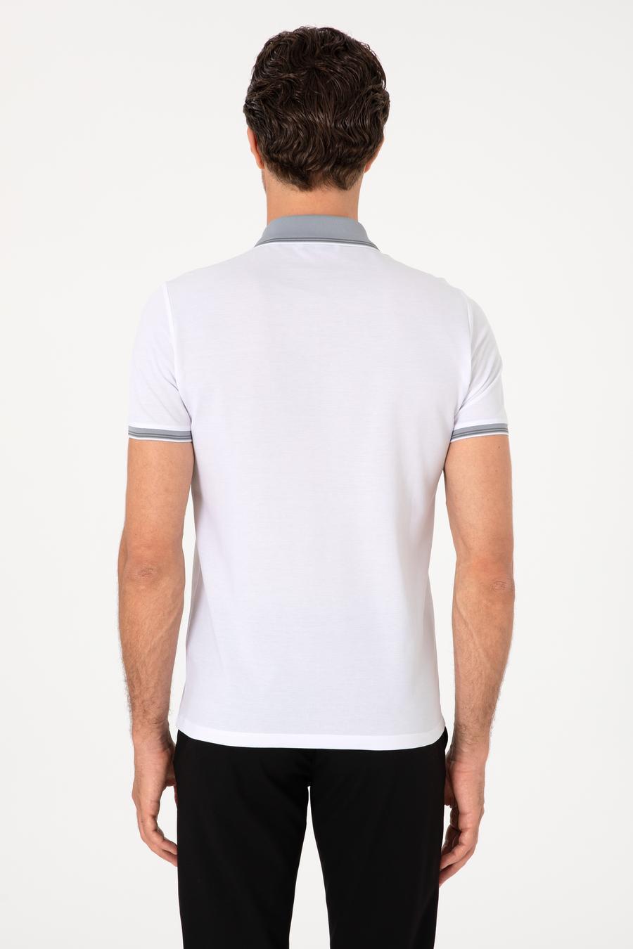 Beyaz Slim Fit %100 Pamuk Fermuarlı Polo Yaka T-shirt - 50301382040