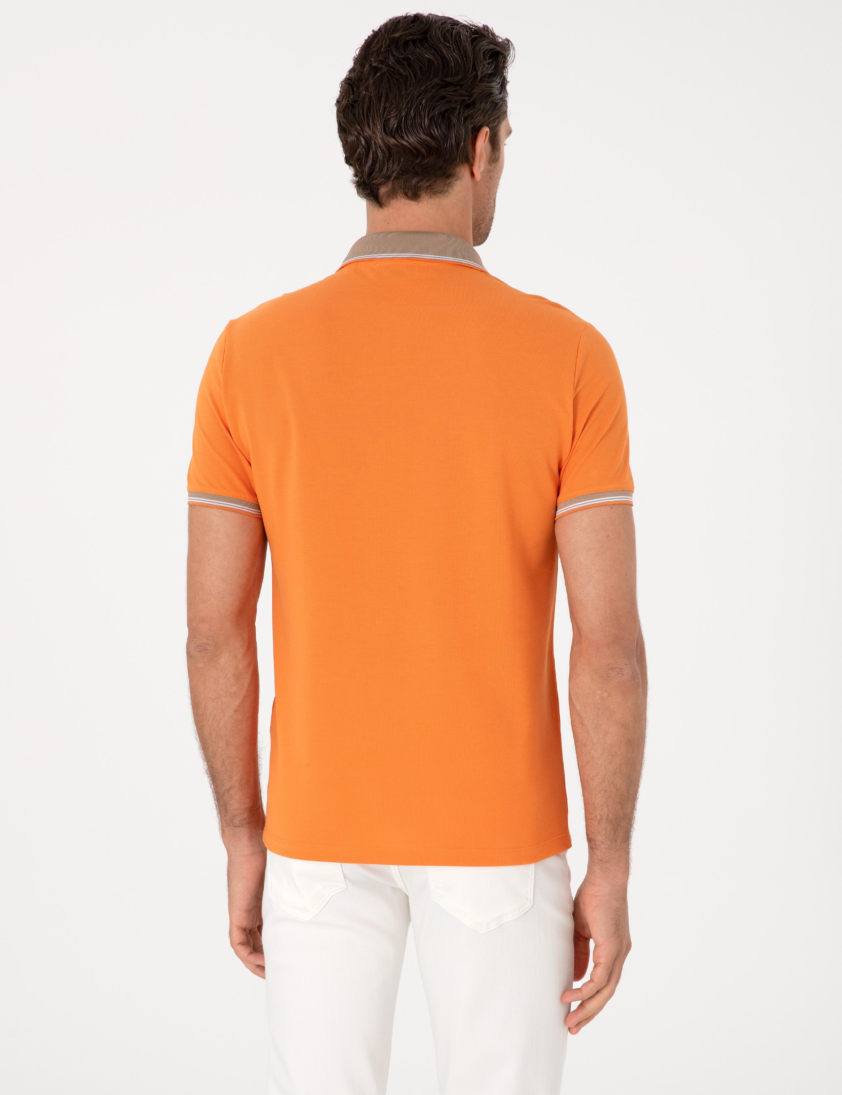 Turuncu Slim Fit %100 Pamuk Fermuarlı Polo Yaka T-shirt - 50301382017