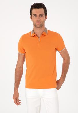 Turuncu Slim Fit %100 Pamuk Fermuarlı Polo Yaka T-shirt