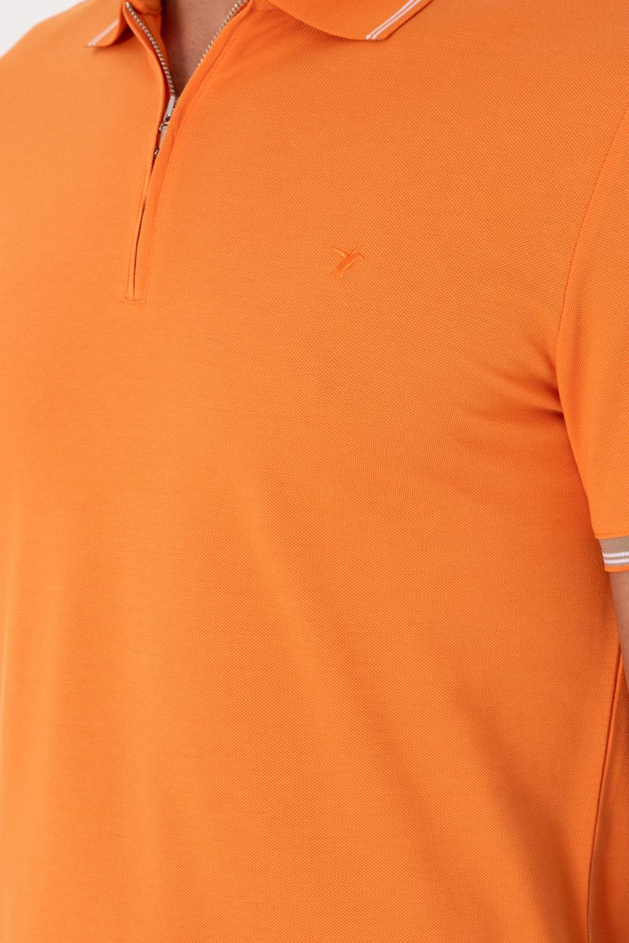 Turuncu Slim Fit %100 Pamuk Fermuarlı Polo Yaka T-shirt - 50301382017