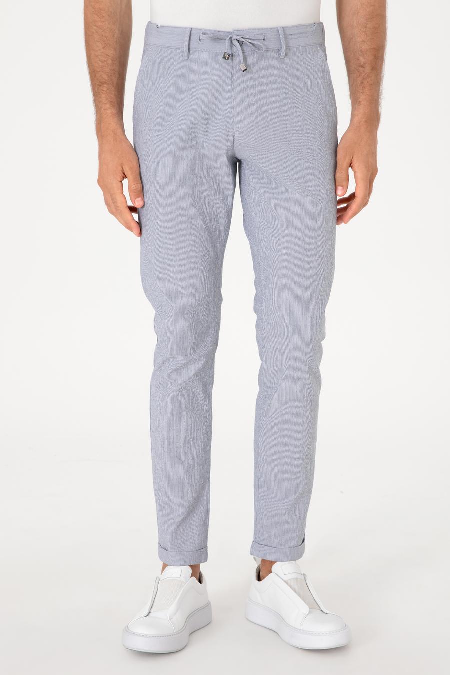 Açık Mavi Slim Fit Gofreli Beli Bağcıklı Spor Pantolon - 50305618092