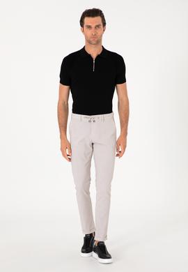 Bej Slim Fit Gofreli Beli Bağcıklı Spor Pantolon