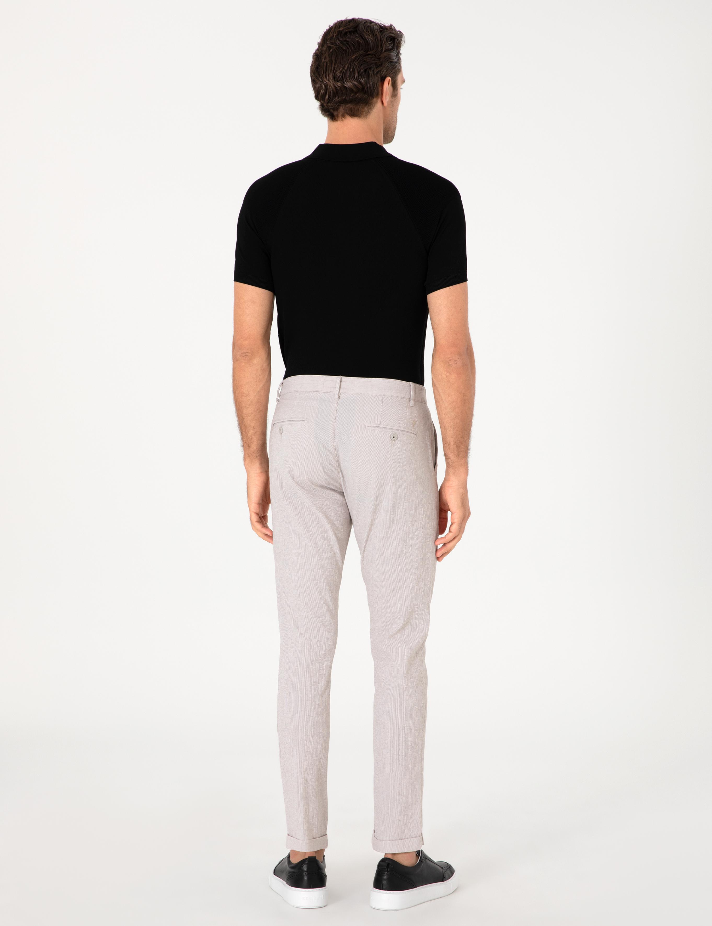 Bej Slim Fit Gofreli Beli Bağcıklı Spor Pantolon - 50305618022