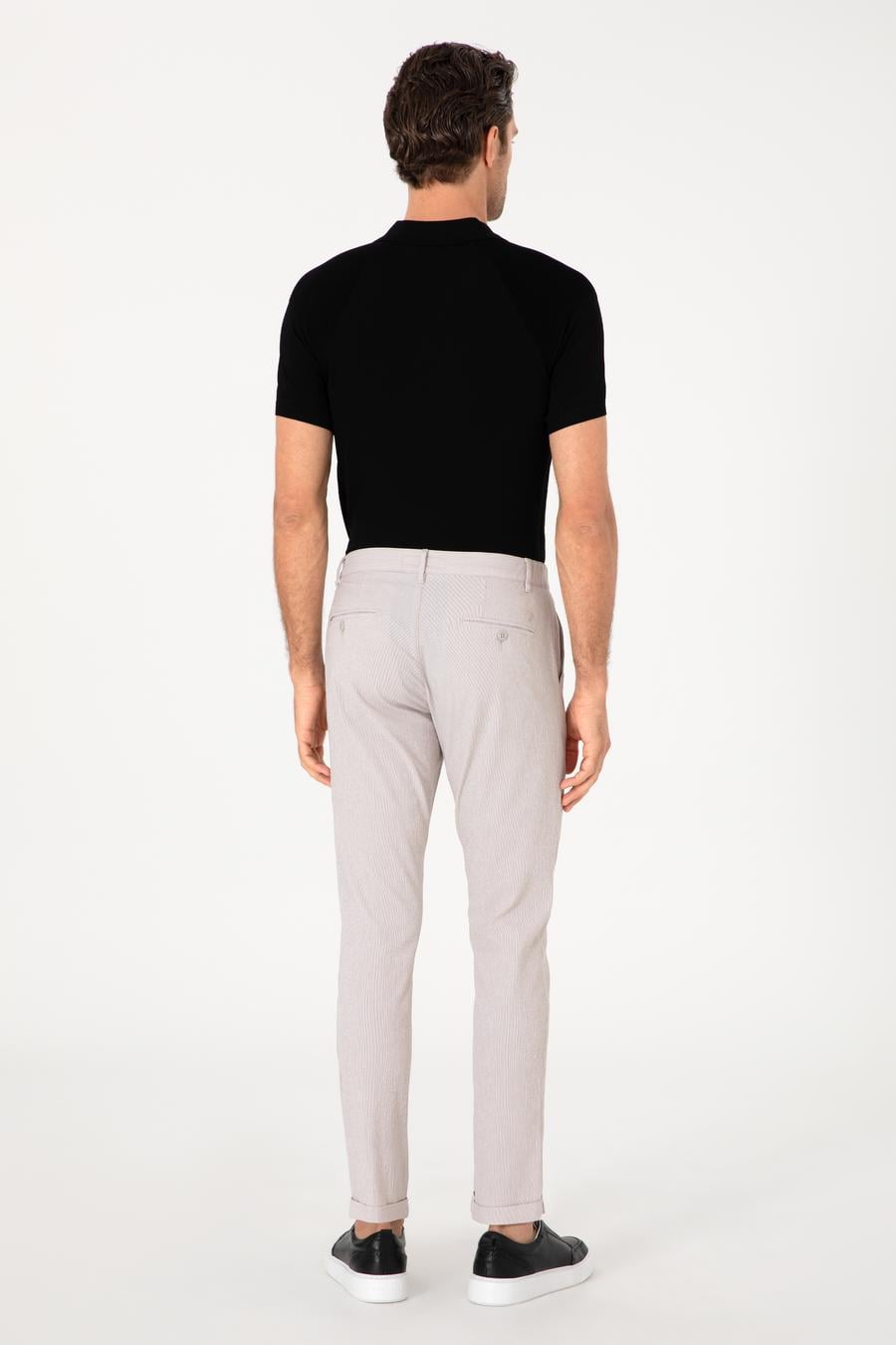 Bej Slim Fit Gofreli Beli Bağcıklı Spor Pantolon - 50305618022