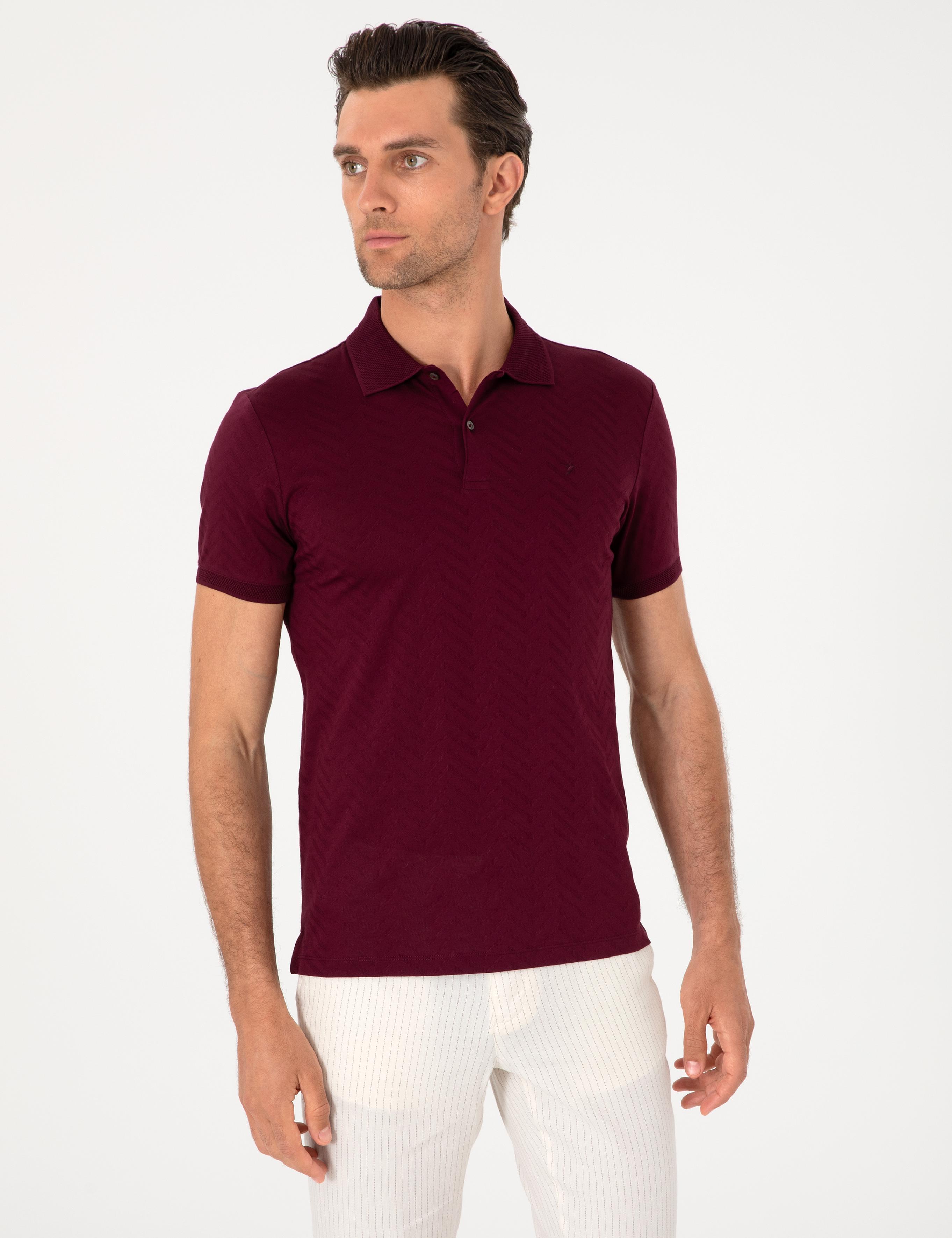Bordo Slim Fit %100 Pamuk Polo Yaka T-shirt - 50300721050