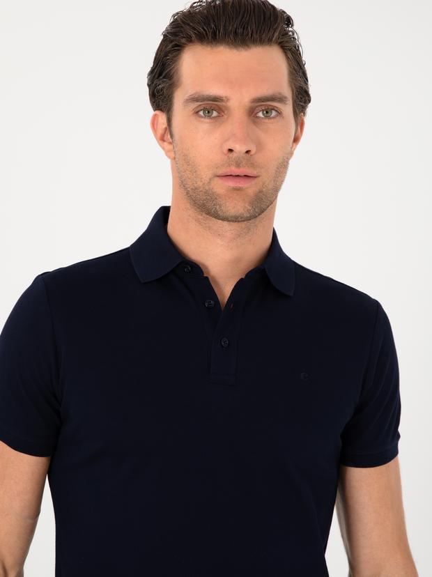 Lacivert Slim Fit %100 Pamuk Polo Yaka Basic T-shirt