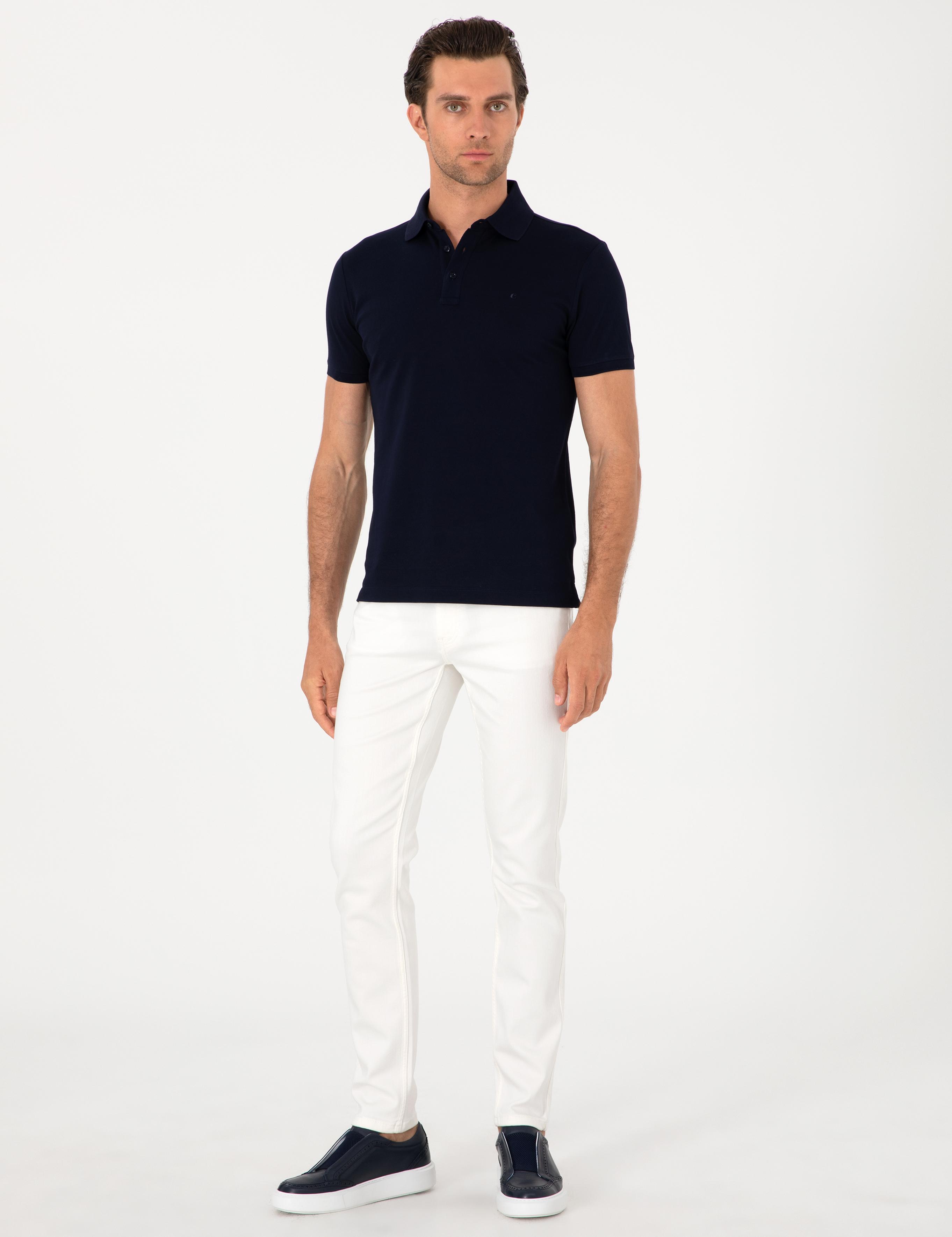 Lacivert Slim Fit %100 Pamuk Polo Yaka Basic T-shirt - 50300934037